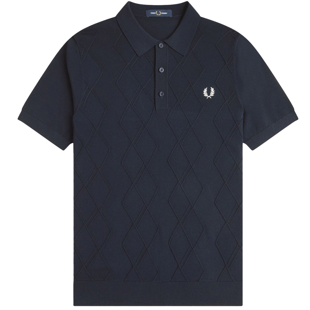 Fred Perry Cable Knitted Shirt - Navy