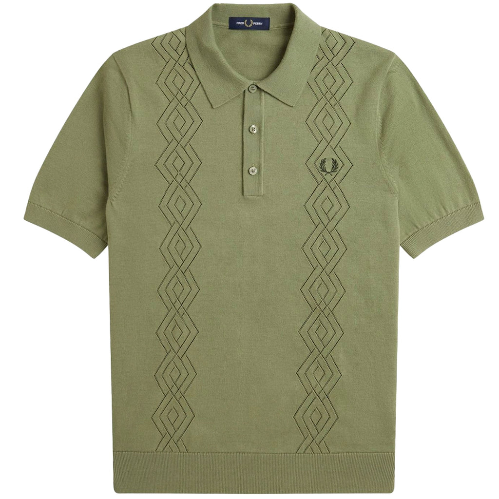 Fred Perry Pointelle Knitted Shirt - Olive Mint
