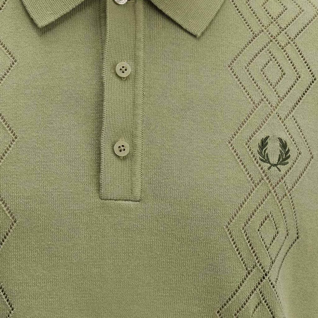 Fred Perry Pointelle Knitted Shirt - Olive Mint