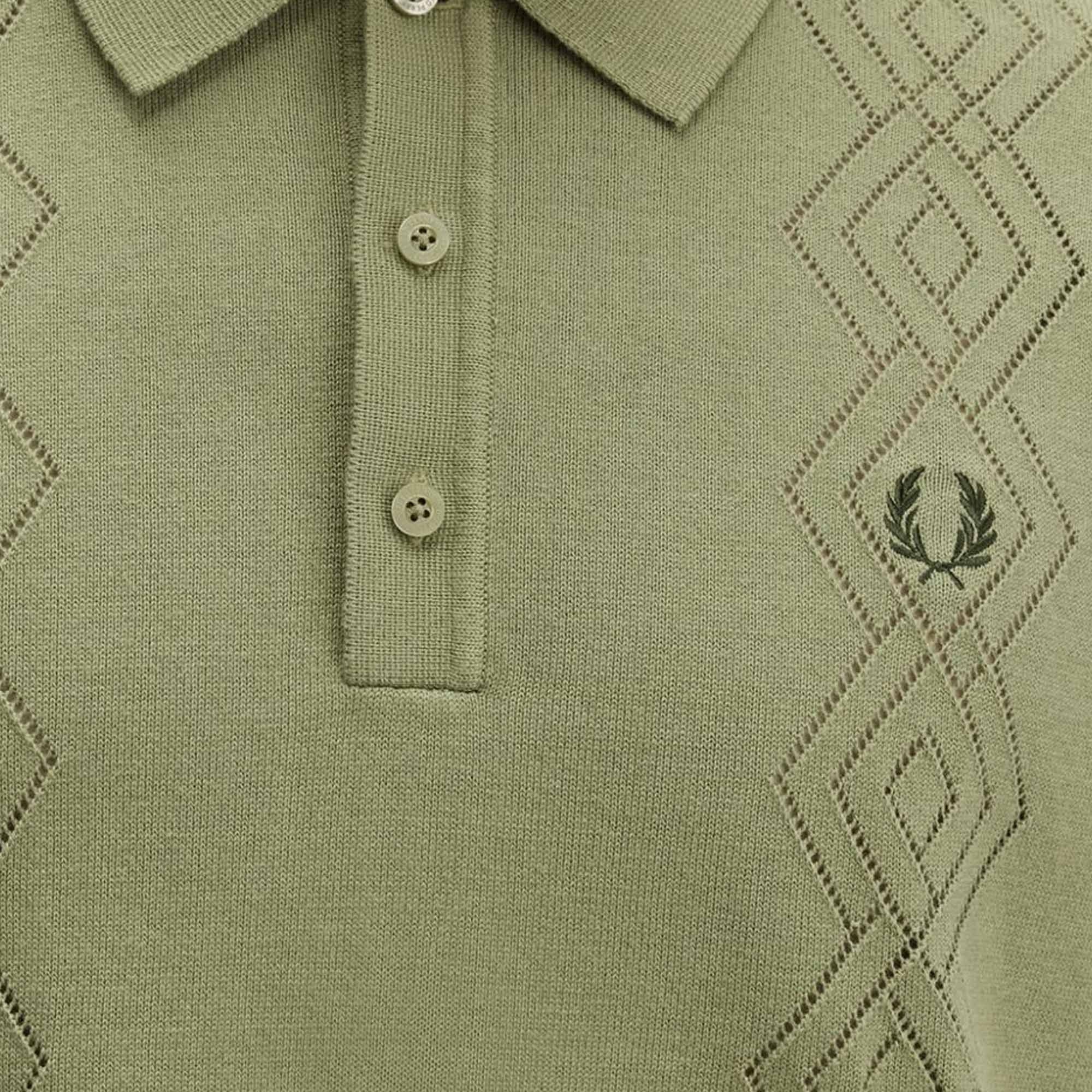 Fred Perry Pointelle Knitted Shirt - Olive Mint