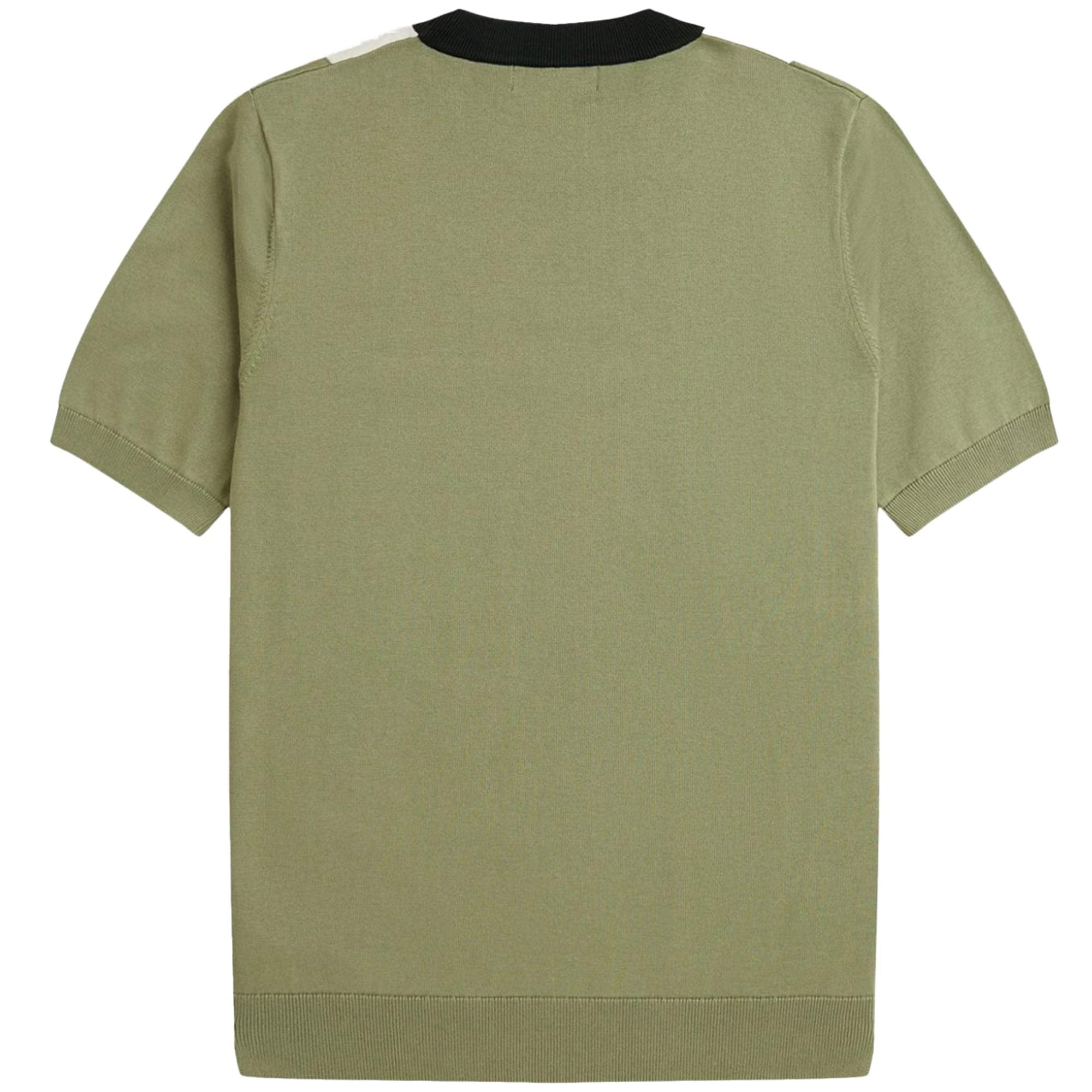 Fred Perry Vertical Stripe Knitted T-Shirt - Olive Mint