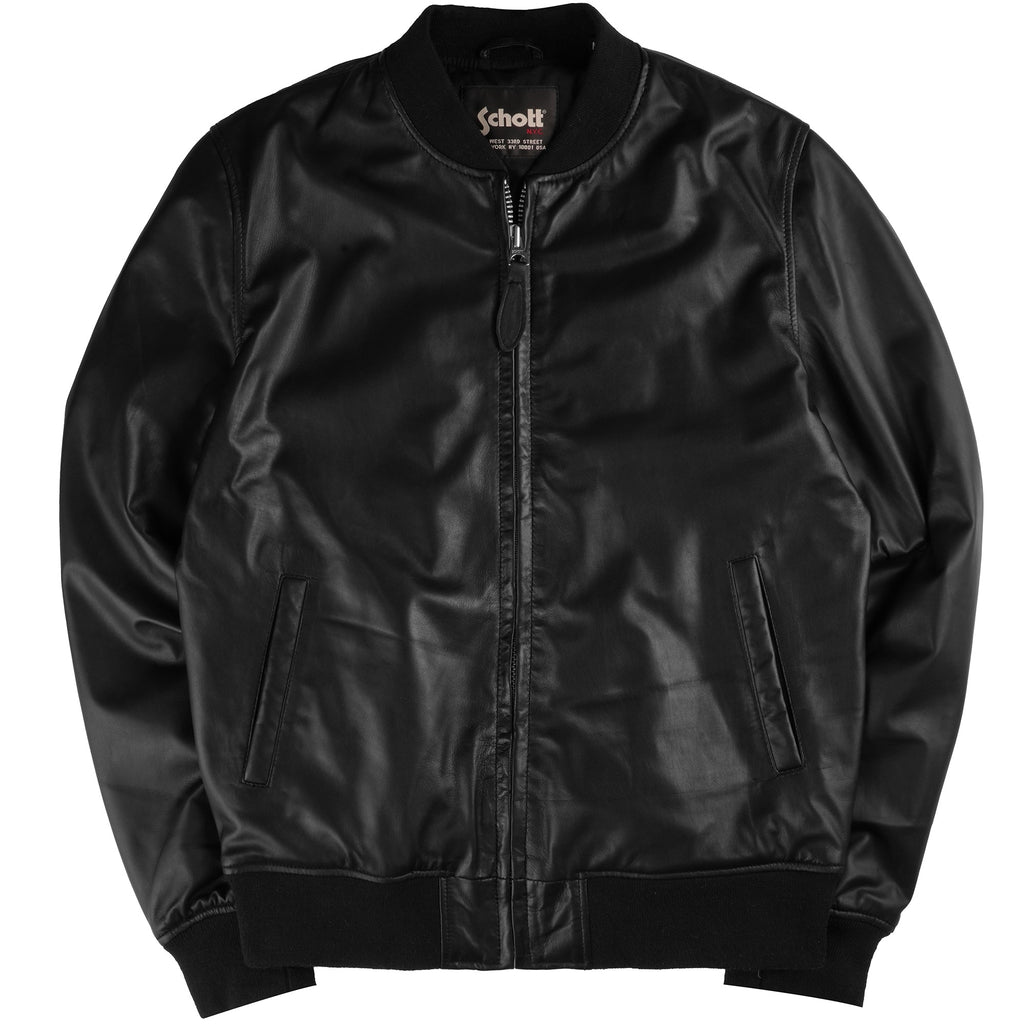 Schott NYC Leather Bomber Jacket - Black