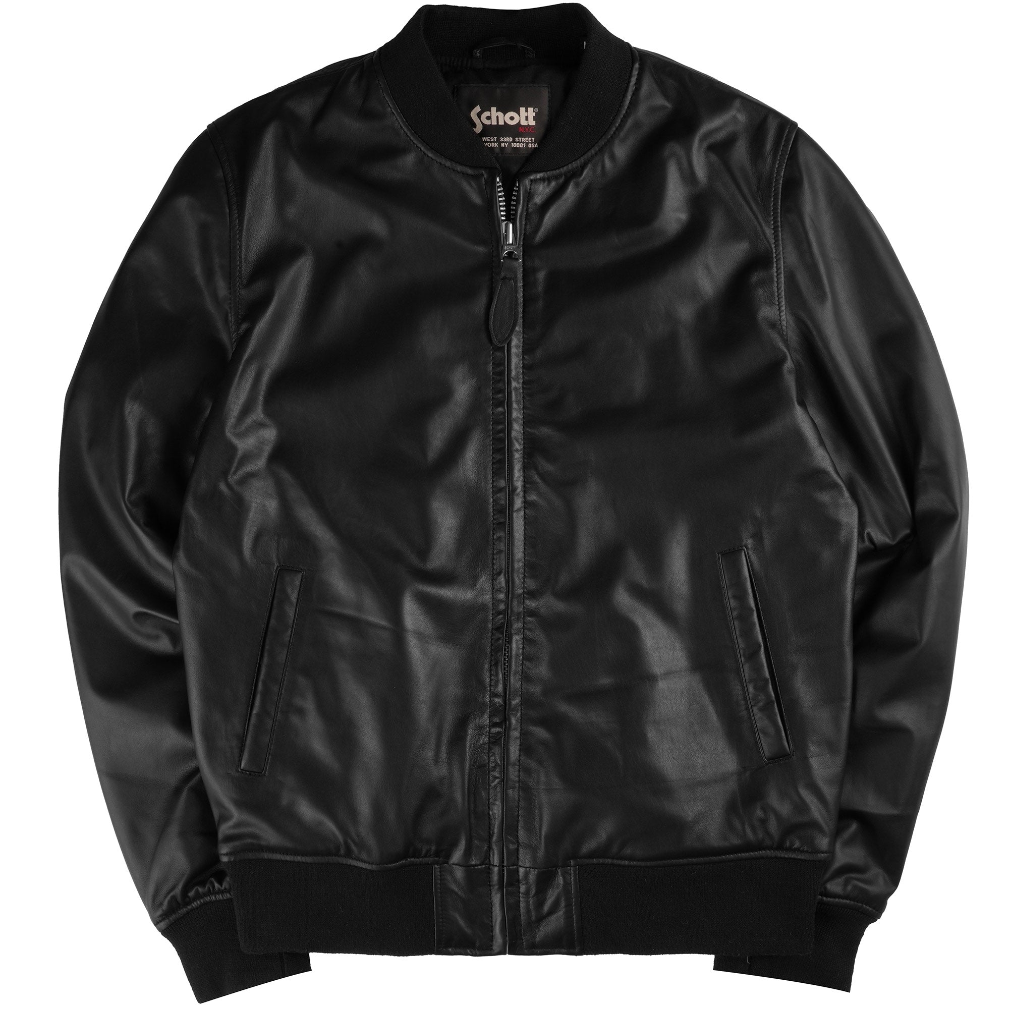 Schott NYC Leather Bomber Jacket - Black