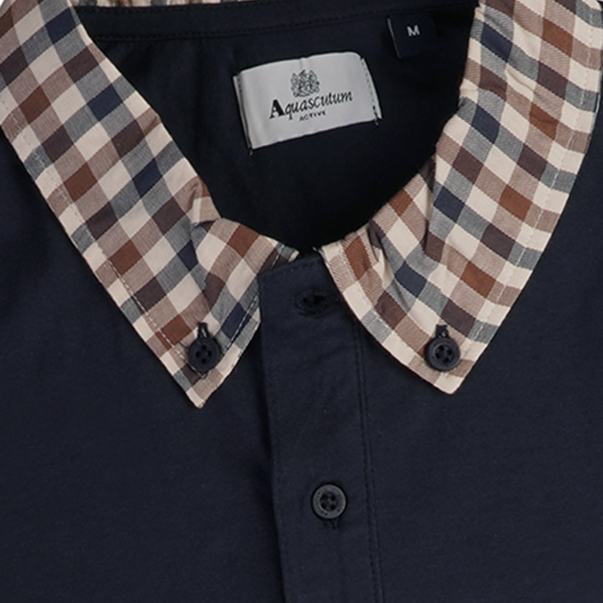 Aquascutum Supima Check Collar Polo Shirt - Navy