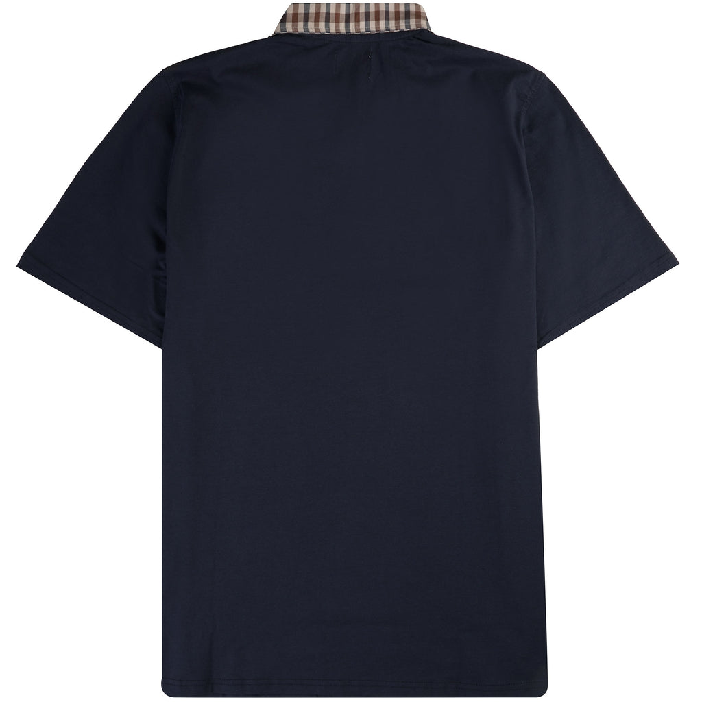 Aquascutum Supima Check Collar Polo Shirt - Navy