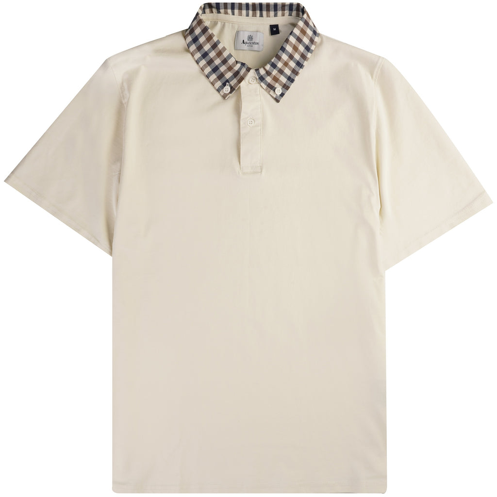 Aquascutum Supima Check Collar Polo Shirt - Old White