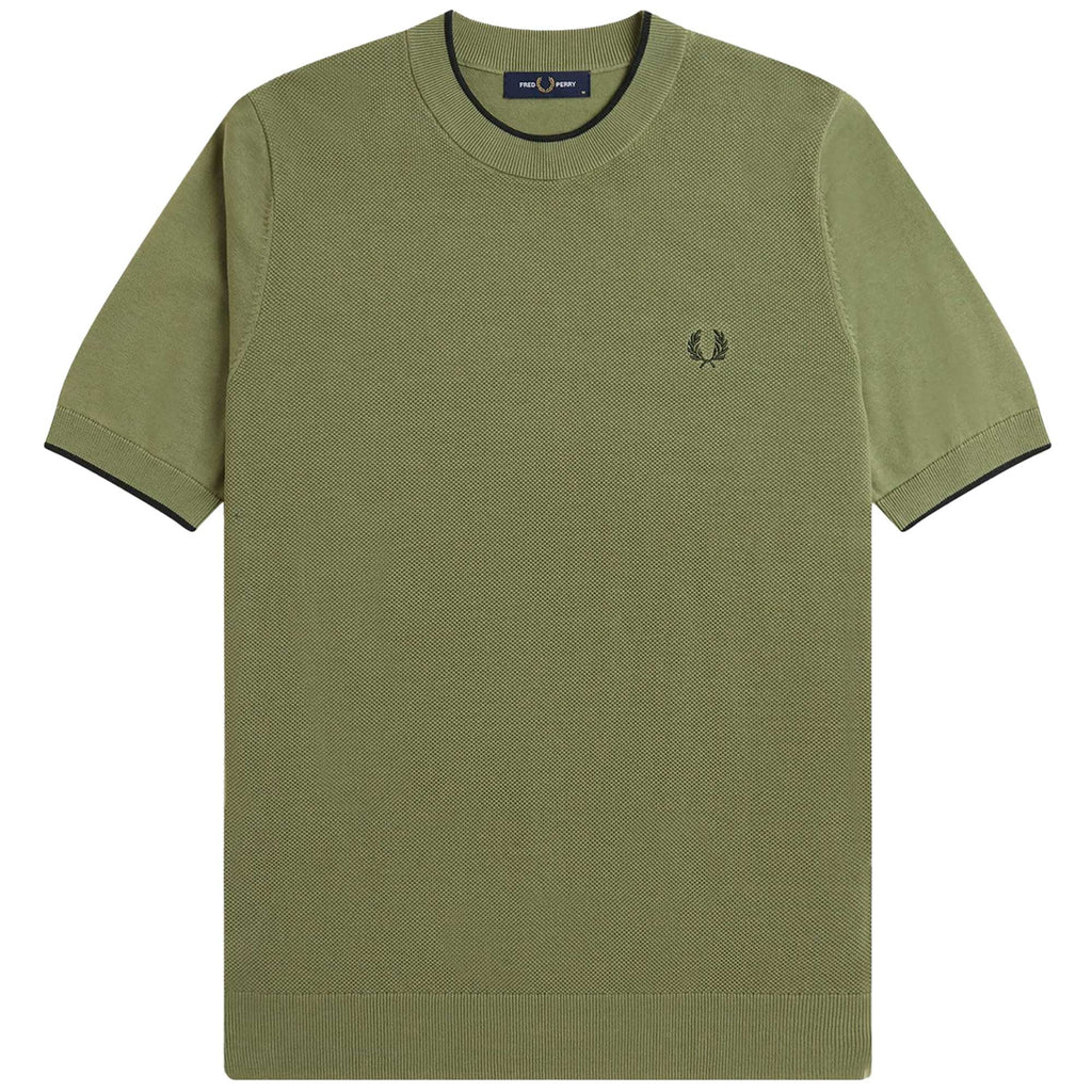 Fred Perry Texture Front Knitted T-Shirt - Olive Mint