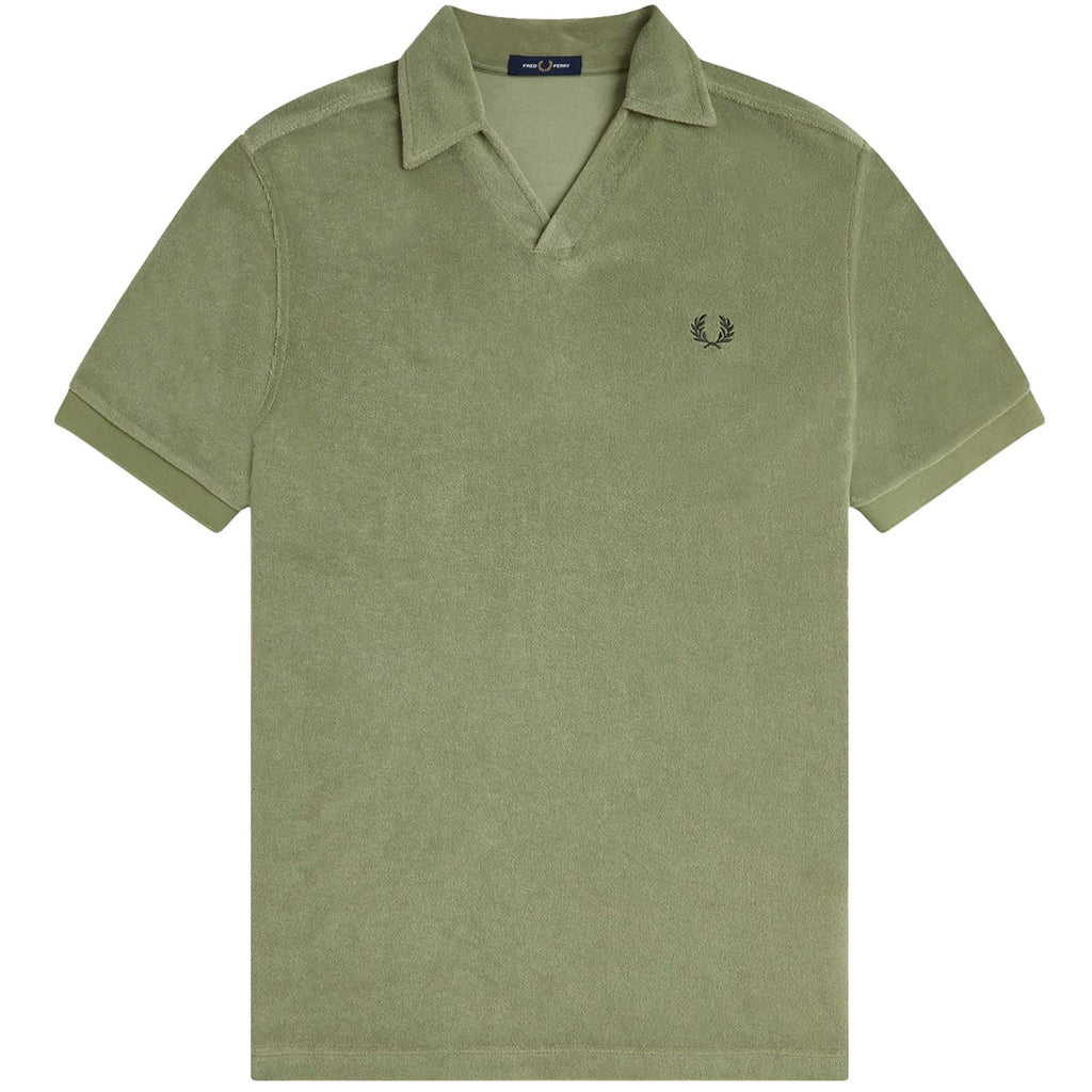 Fred Perry Open Collar Towelling Polo Shirt - Olive Mint