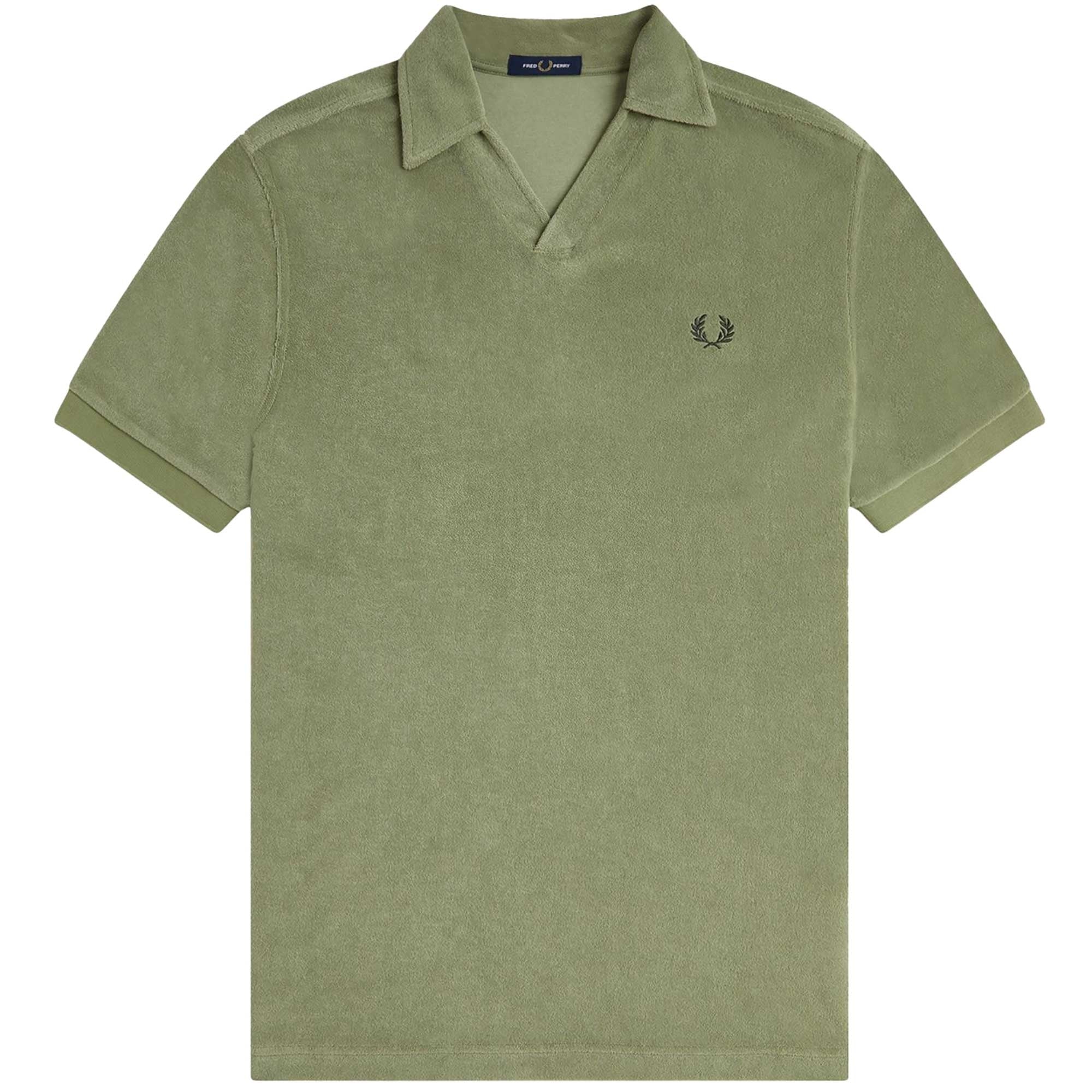 Fred Perry Open Collar Towelling Polo Shirt - Olive Mint