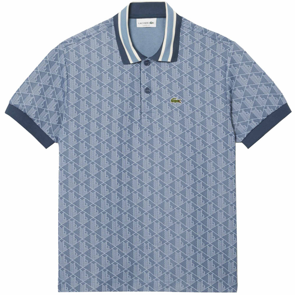 Lacoste Classic Fit Monogram Jacquard Polo Shirt - Blue