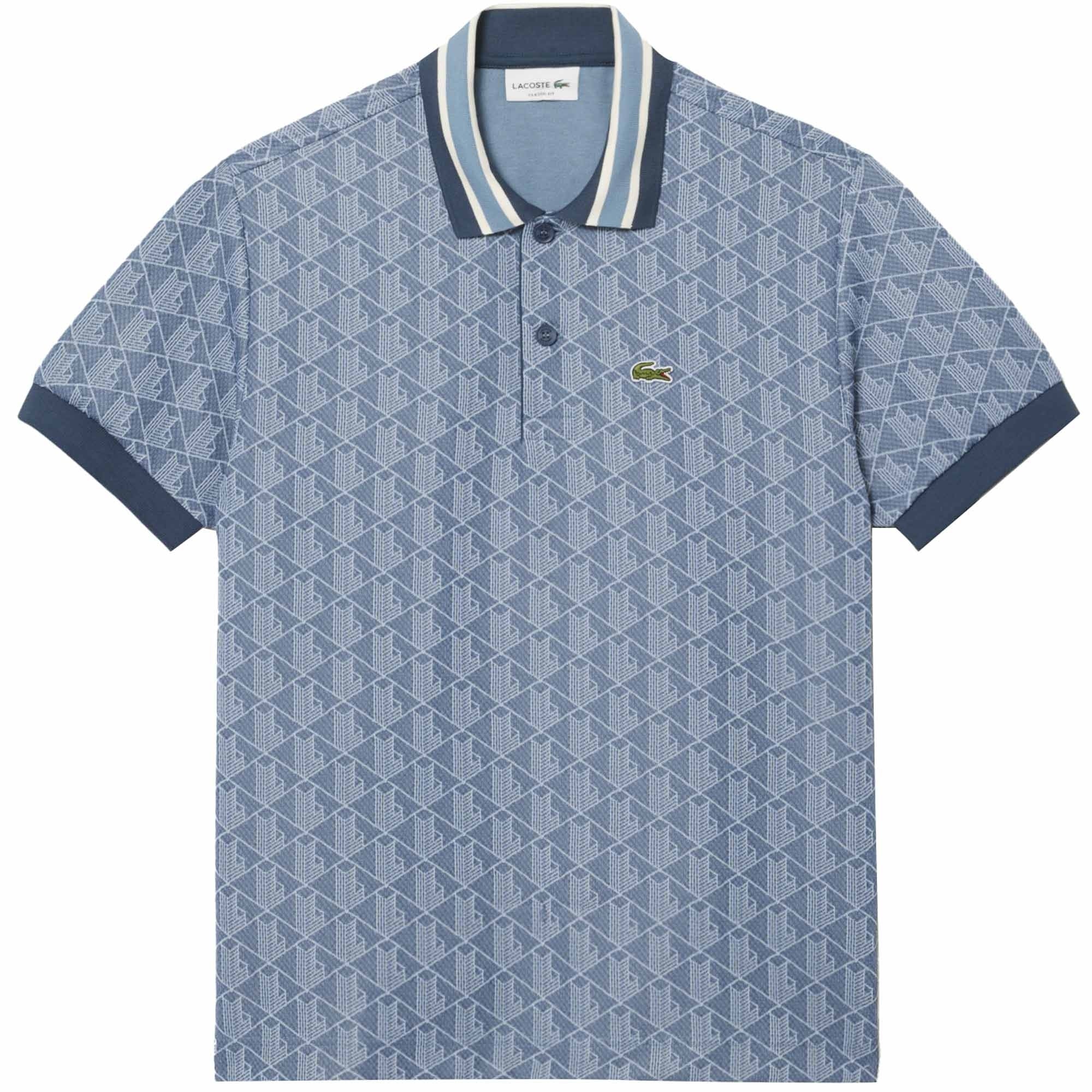 Lacoste Classic Fit Monogram Jacquard Polo Shirt - Blue