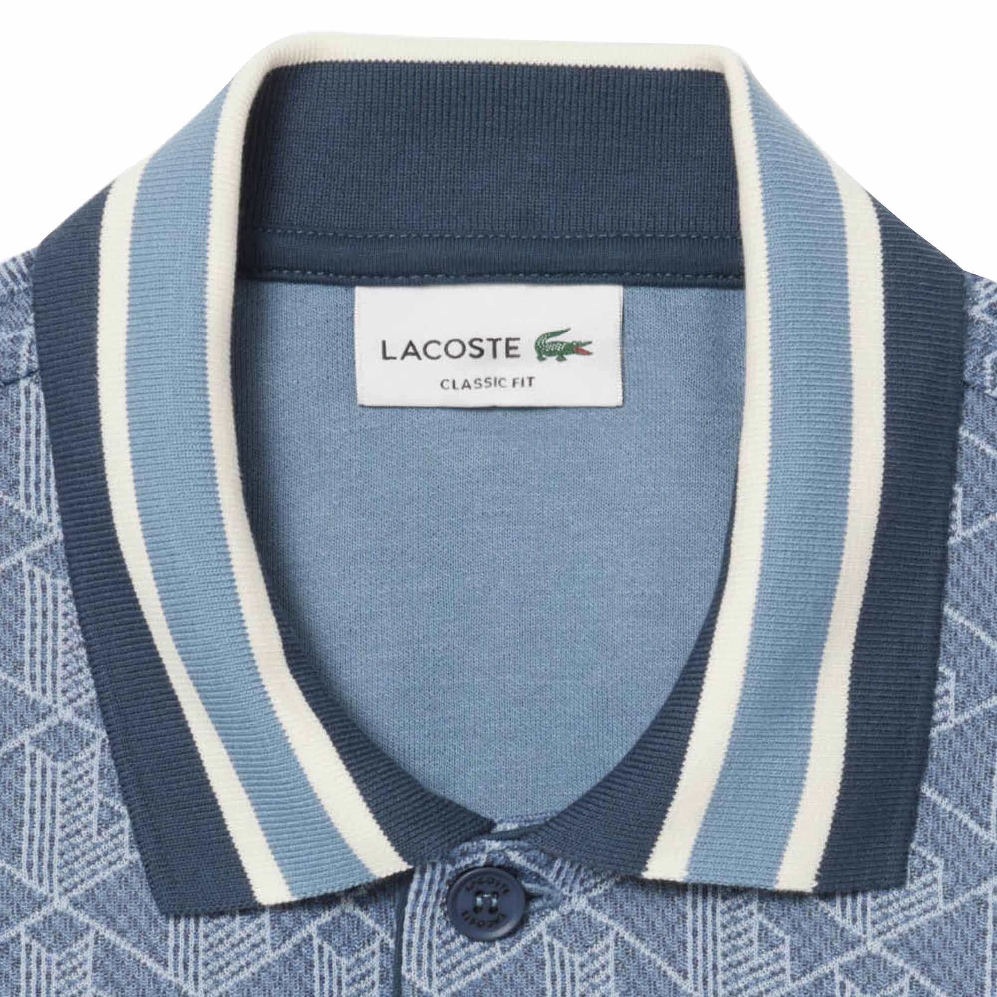 Lacoste Classic Fit Monogram Jacquard Polo Shirt - Blue