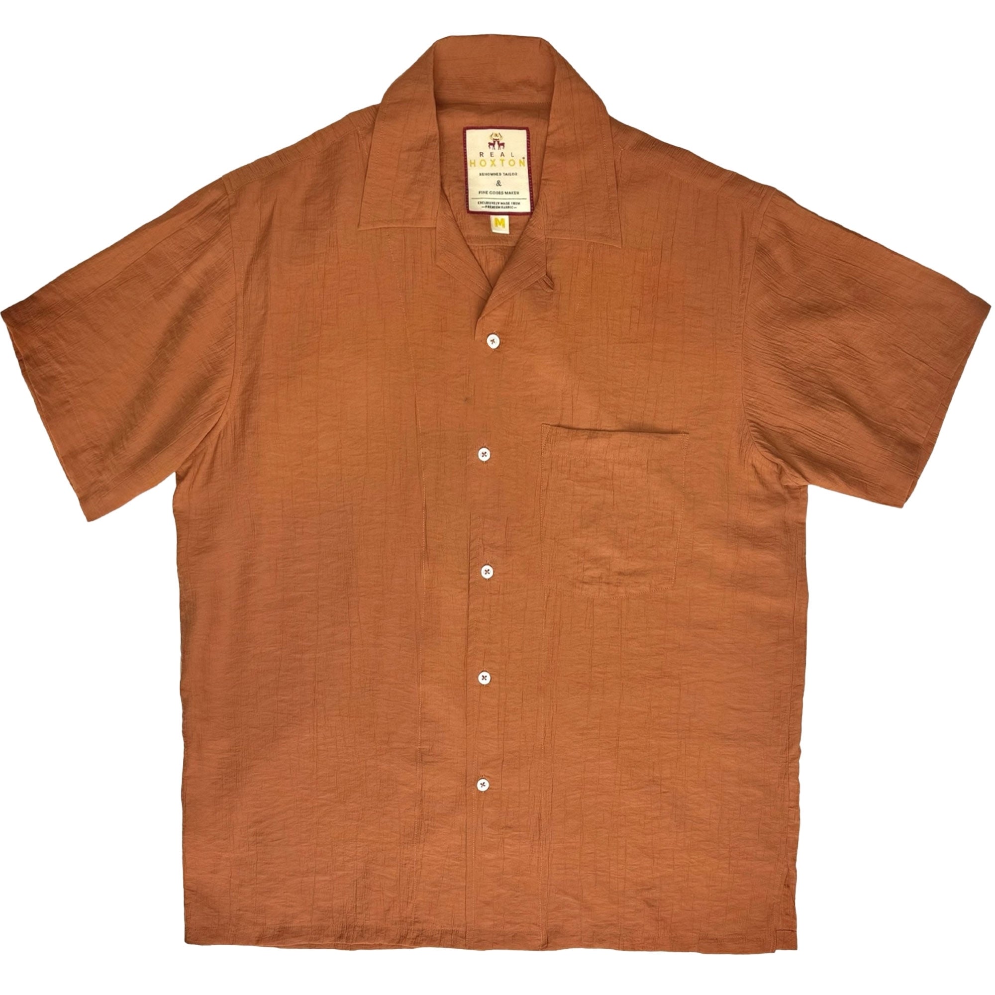 Real Hoxton Crushed Seersucker Camp Collar Short Sleeves Shirt - Tan