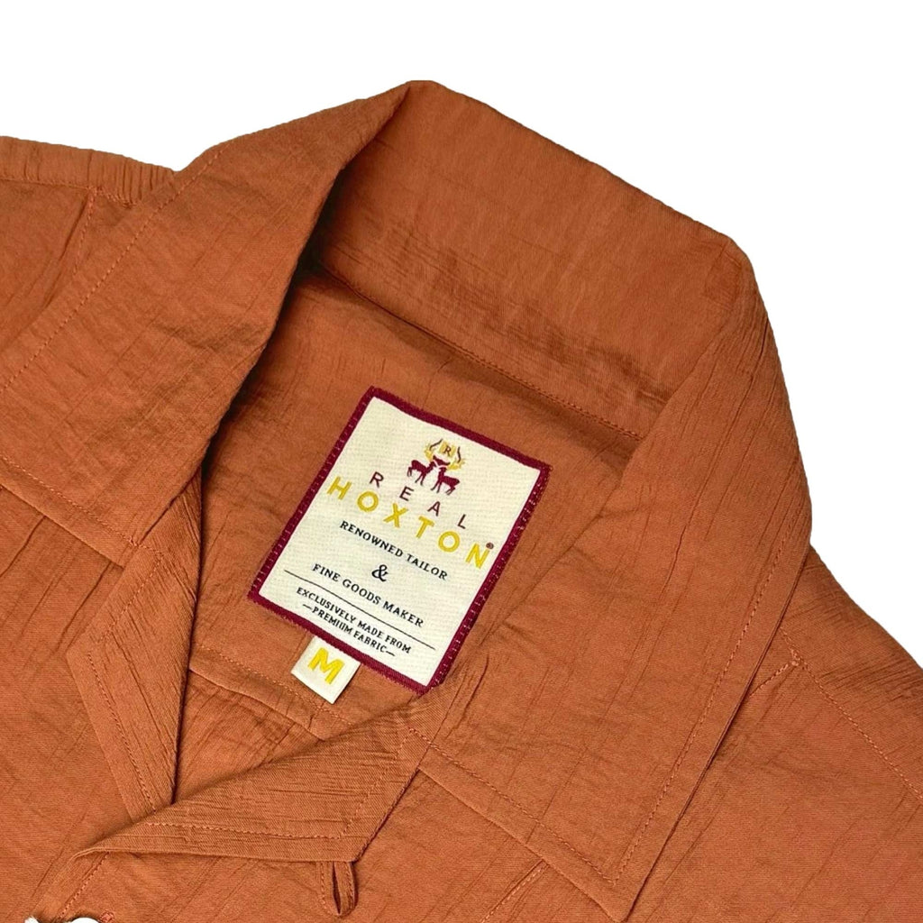 Real Hoxton Crushed Seersucker Camp Collar Short Sleeves Shirt - Tan