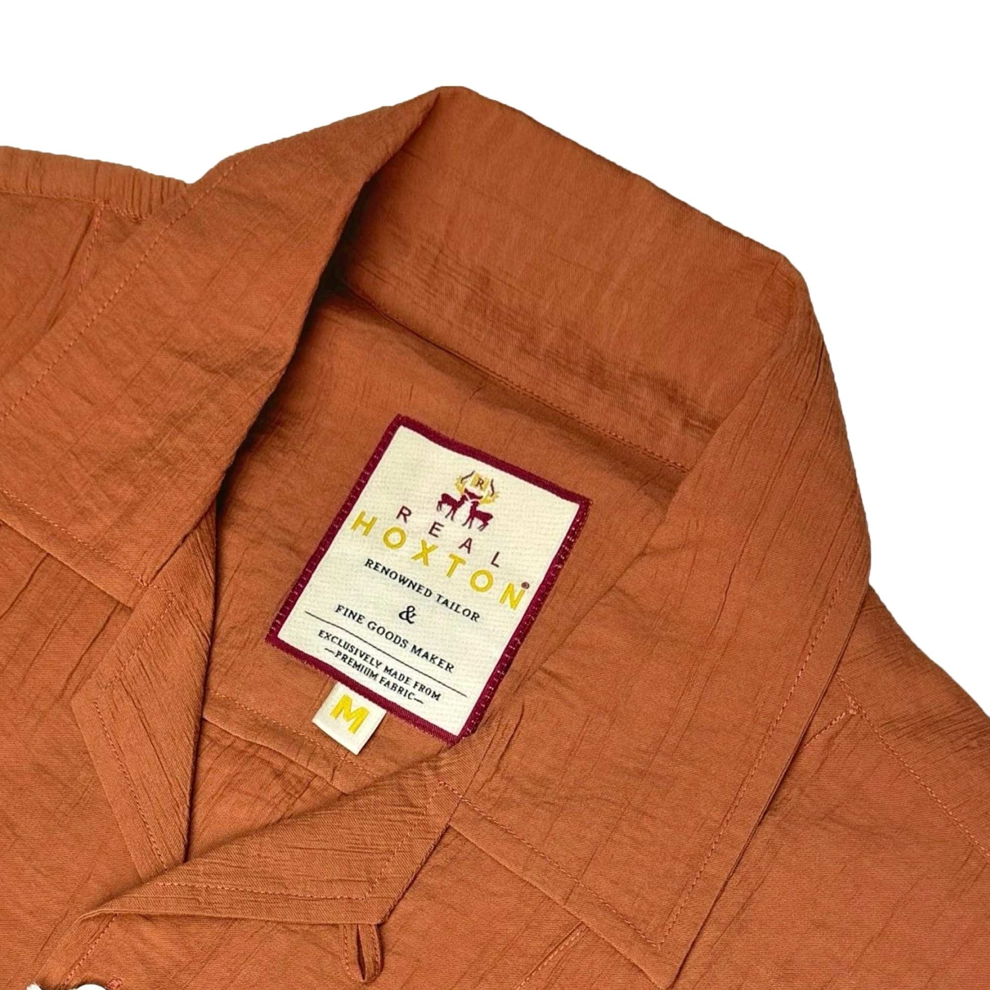 Real Hoxton Crushed Seersucker Camp Collar Short Sleeves Shirt - Tan