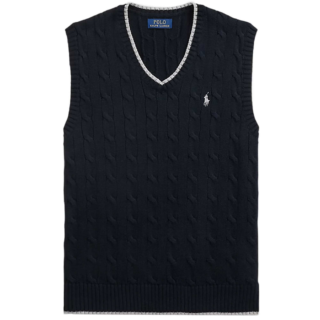 Polo Ralph Lauren Cable-Knit Cotton Sleeveless Jumper - Grey Navy