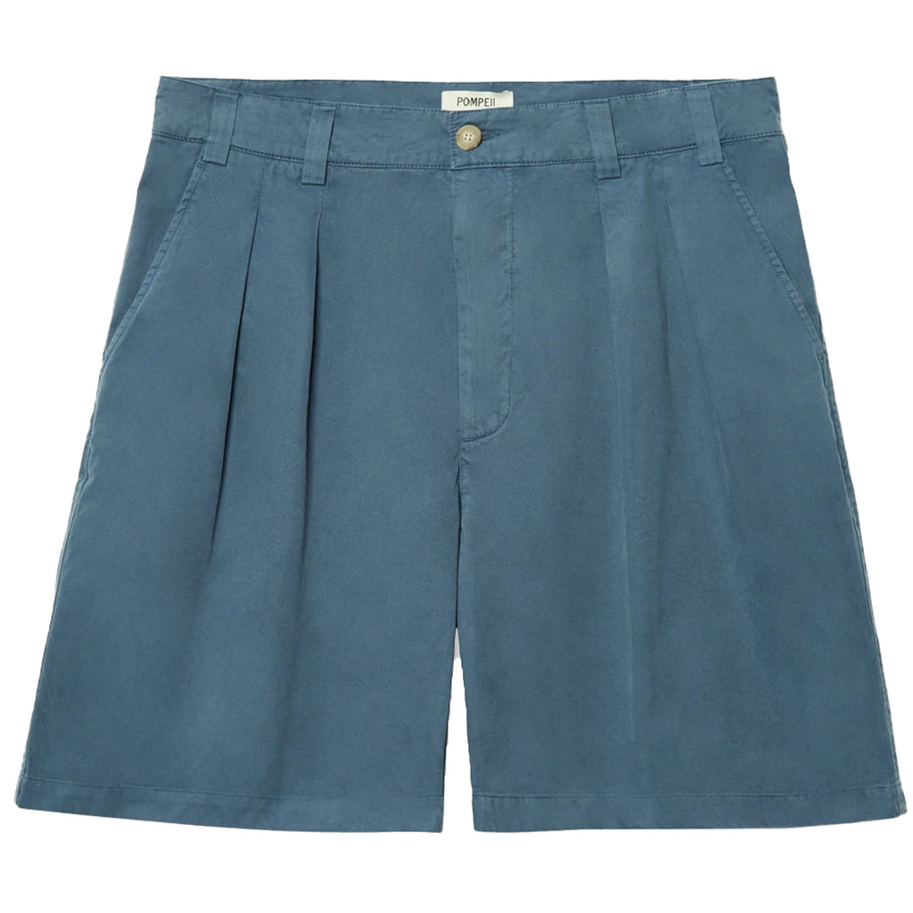 Pompeii Wide Pleated Shorts - Steel Blue