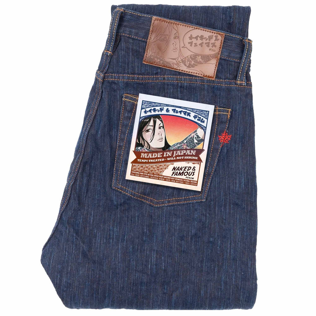 Naked and Famous Denim Weird Guy MIJ15 Hand Dyed Natural Indigo Kakishibu Intangible Cultural Treasure Selvedge Denim - Indigo