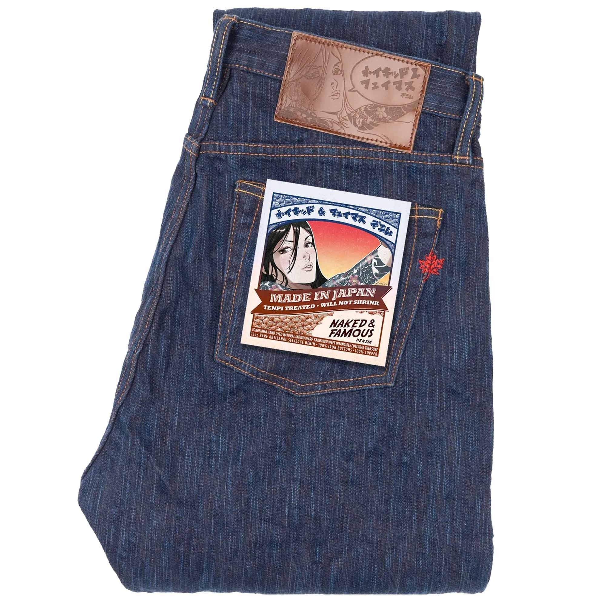 Naked and Famous Denim Easy Guy MIJ15 Hand Dyed Natural Indigo Kakishibu Intangible Cultural Treasure Selvedge Denim - Indigo