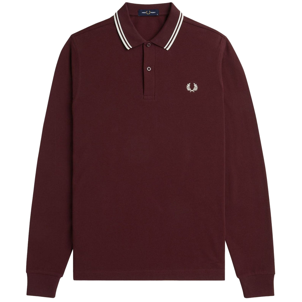 Fred Perry M3636 Twin Tipped Long Sleeve Polo Shirt - Oxblood