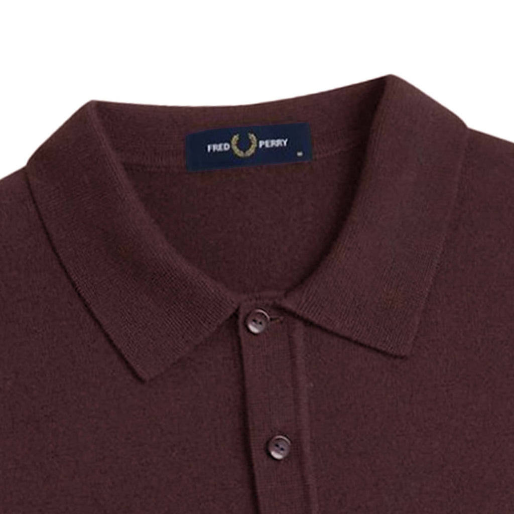 Fred Perry K4535 Classic Knitted Long Sleeve Shirt - Oxblood