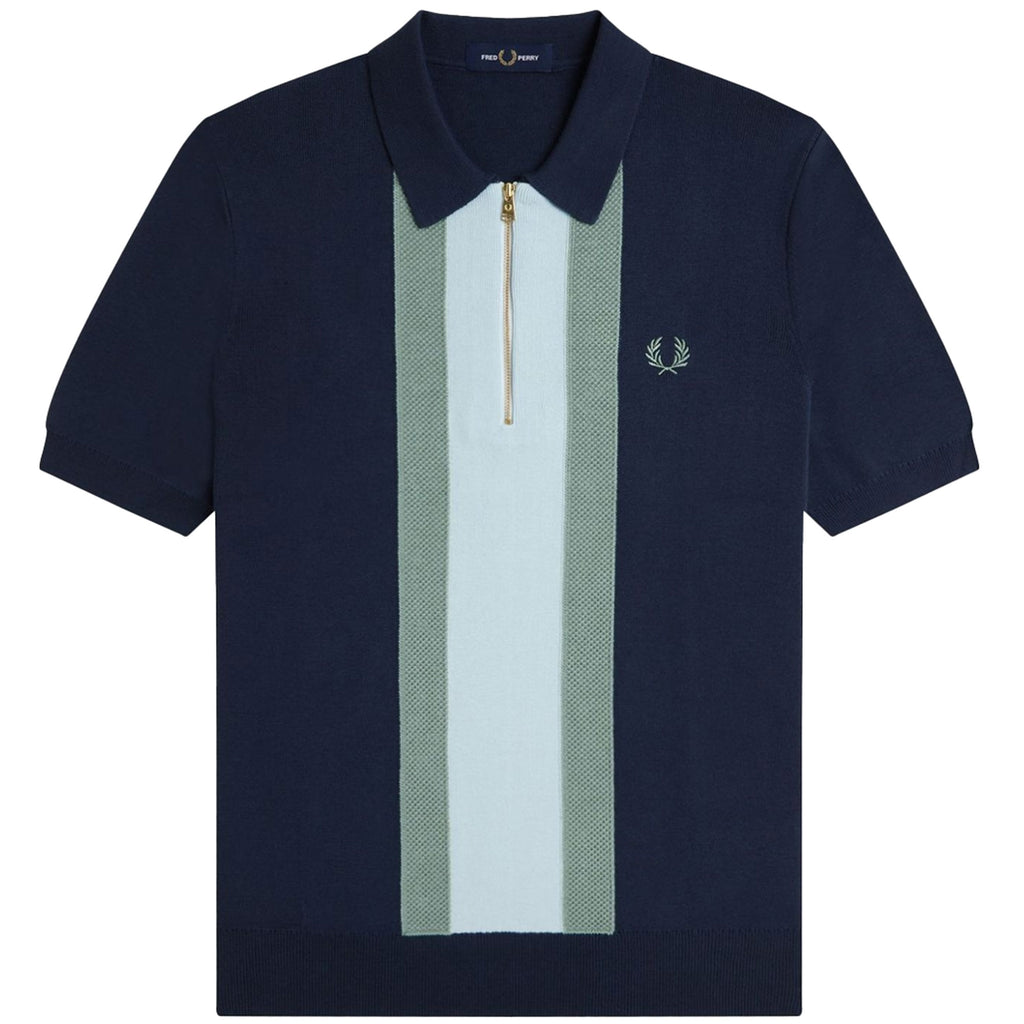 Fred Perry K1342 Textured Stripe Knitted Shirt - Dark Airforce