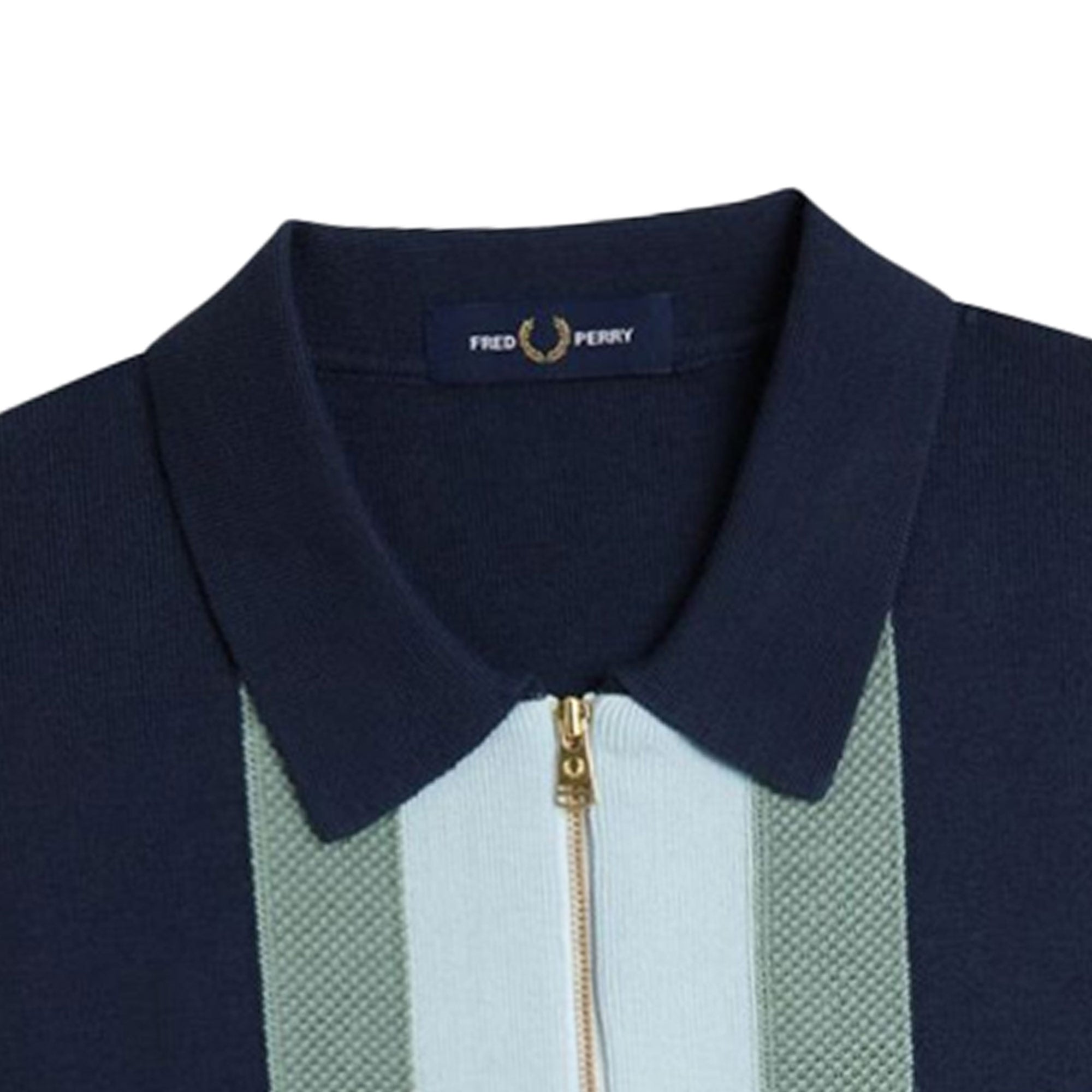 Fred Perry K1342 Textured Stripe Knitted Shirt - Dark Airforce