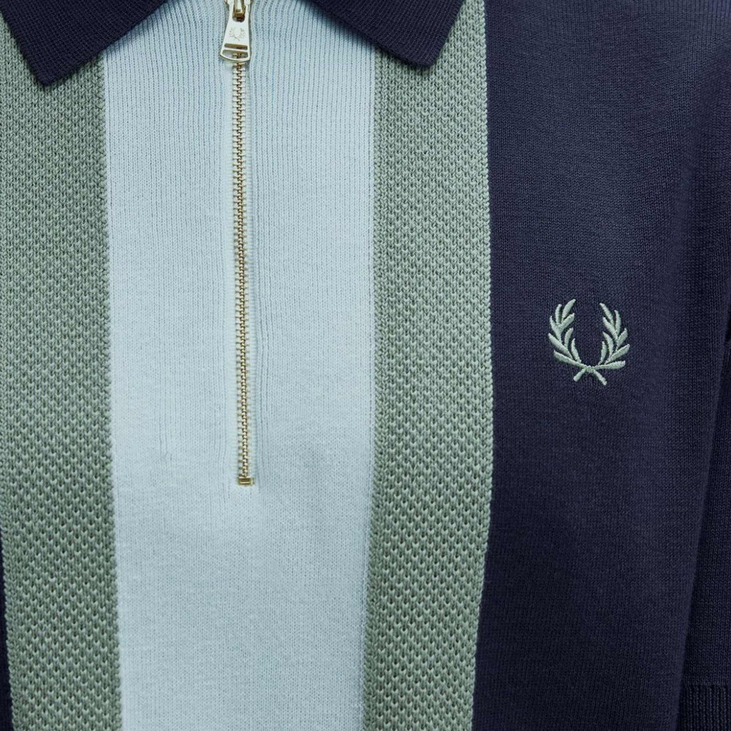 Fred Perry K1342 Textured Stripe Knitted Shirt - Dark Airforce