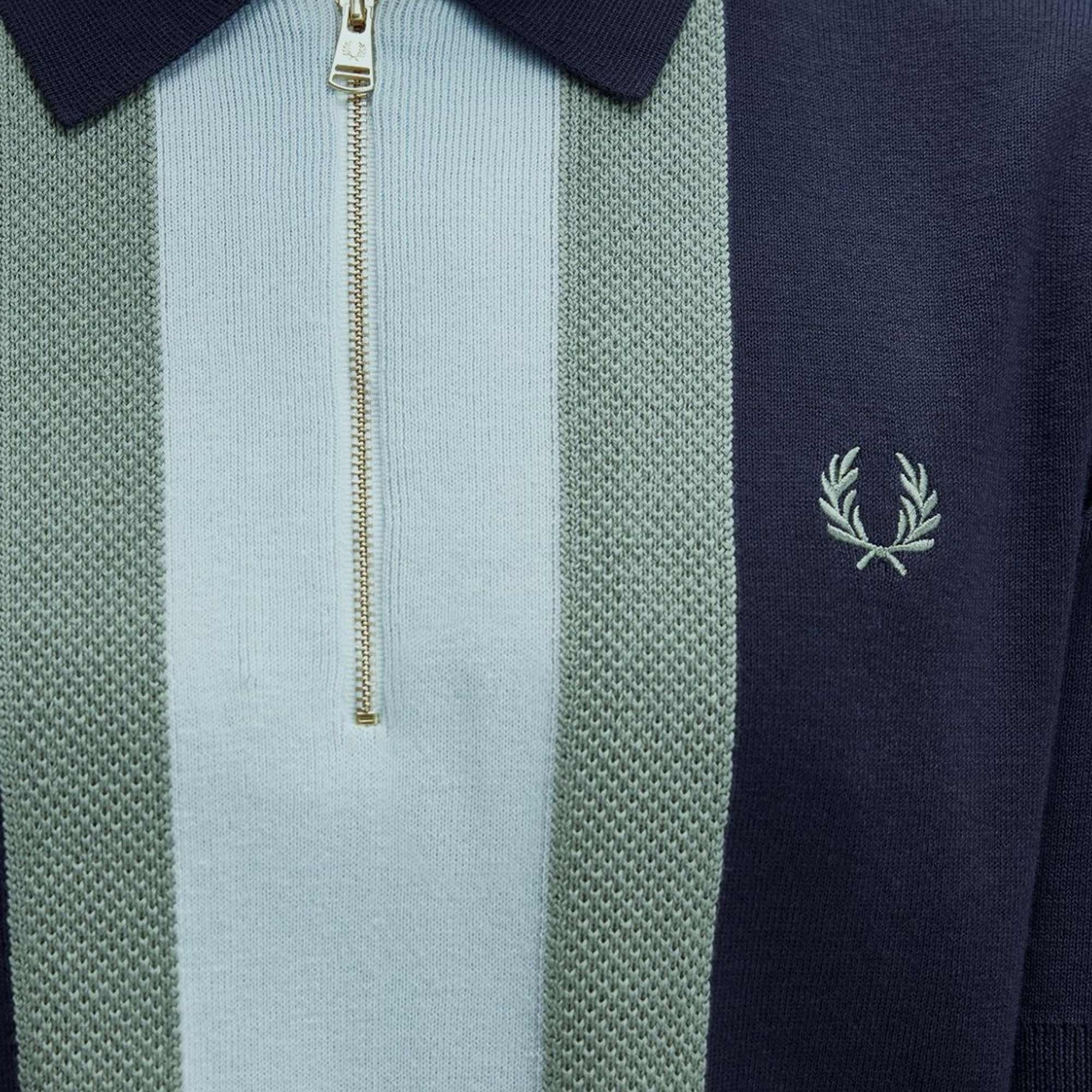 Fred Perry K1342 Textured Stripe Knitted Shirt - Dark Airforce