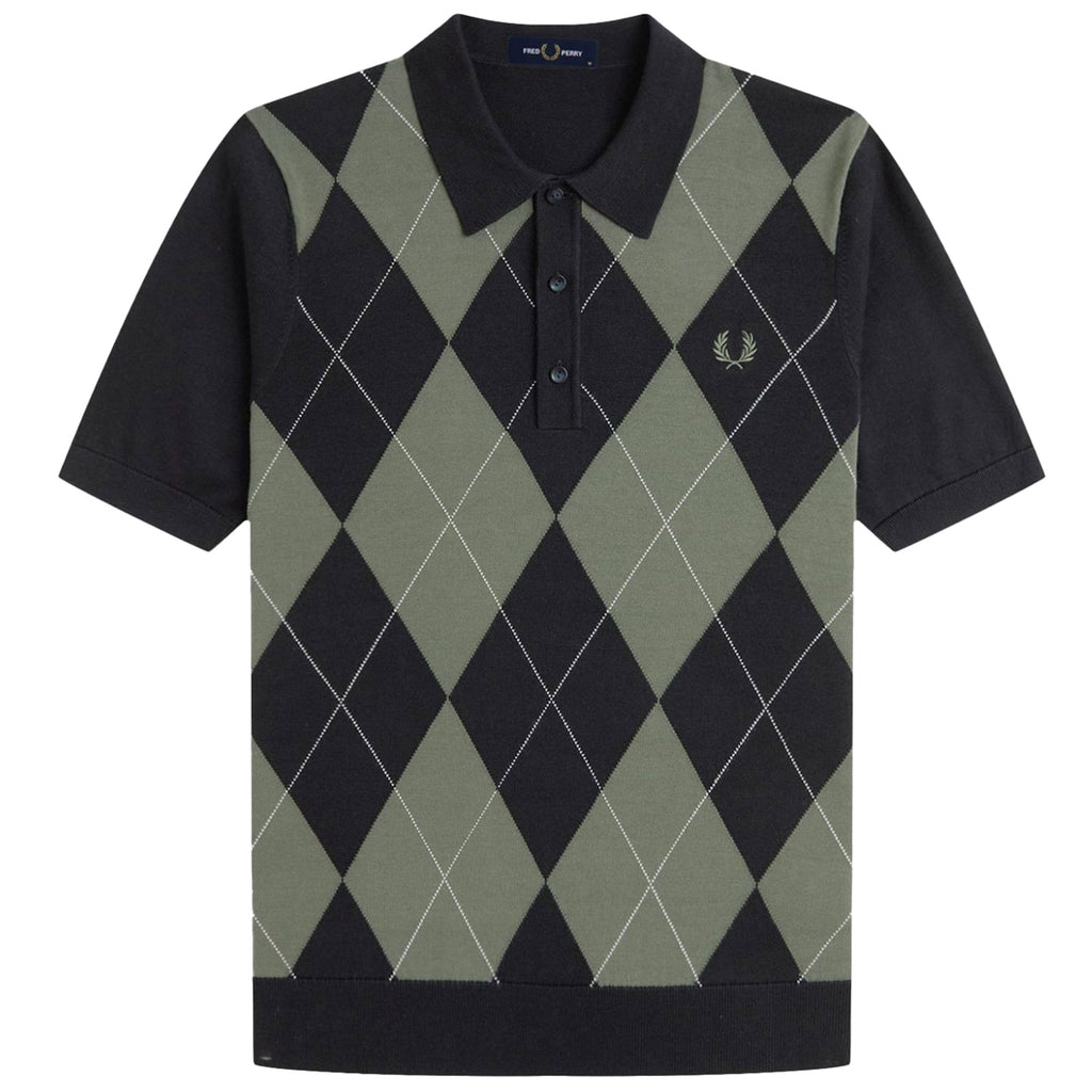Fred Perry K1317 Argyle Knitted Shirt - Black and Green
