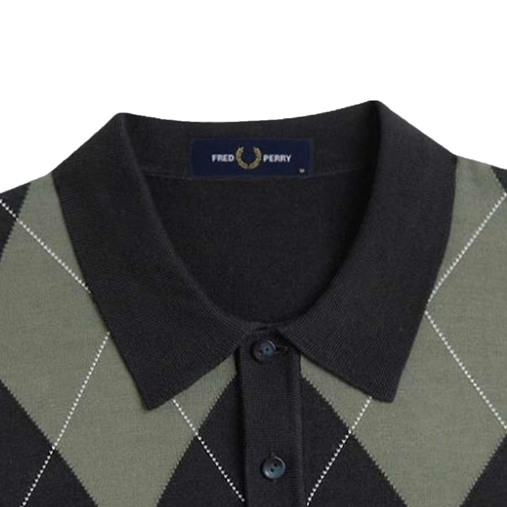 Fred Perry K1317 Argyle Knitted Shirt - Black and Green