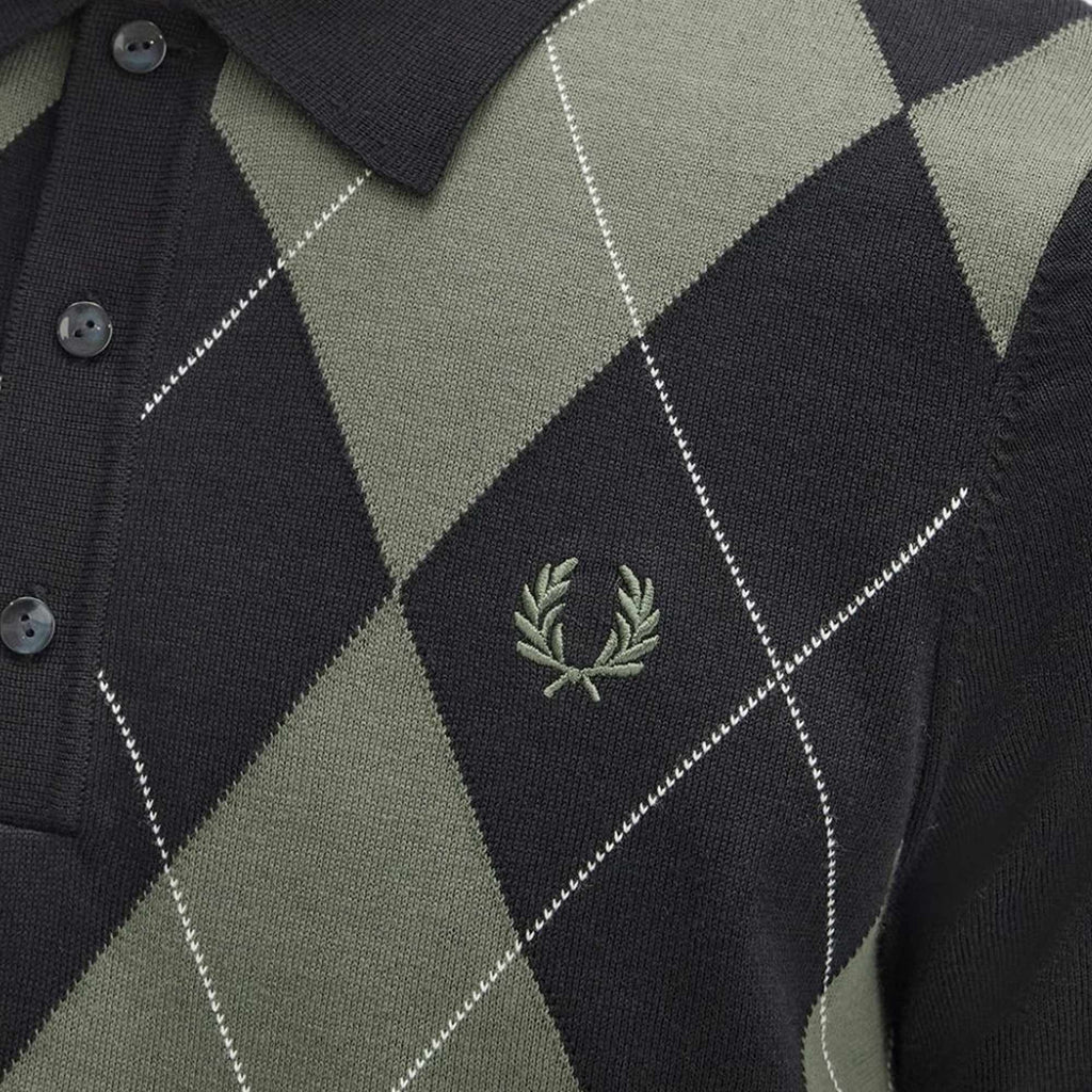 Fred Perry K1317 Argyle Knitted Shirt - Black and Green