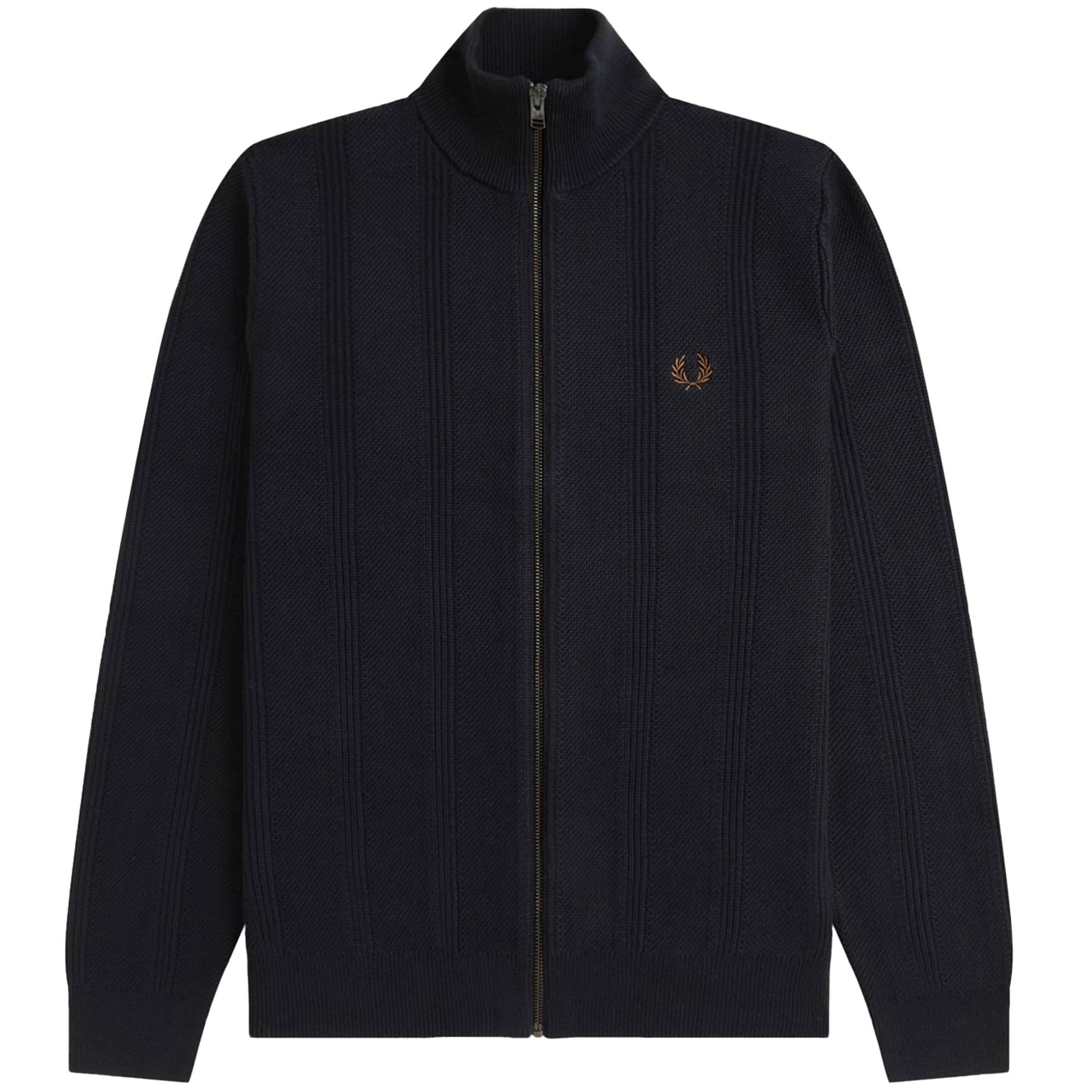 Fred Perry K1304 Textured Zip Through Cardigan - Black