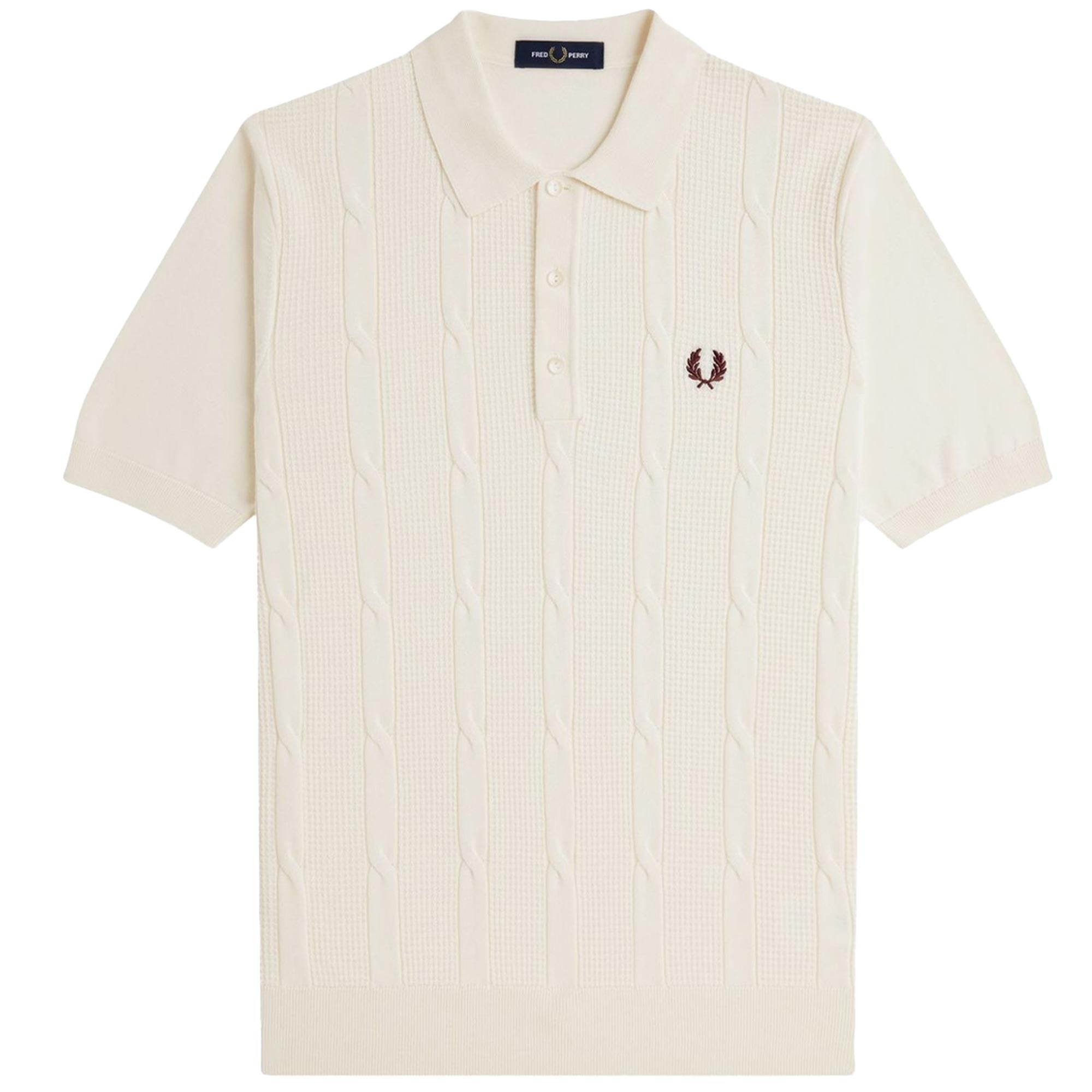 Fred Perry K1313 Textured Cable Knit Shirt - Ecru