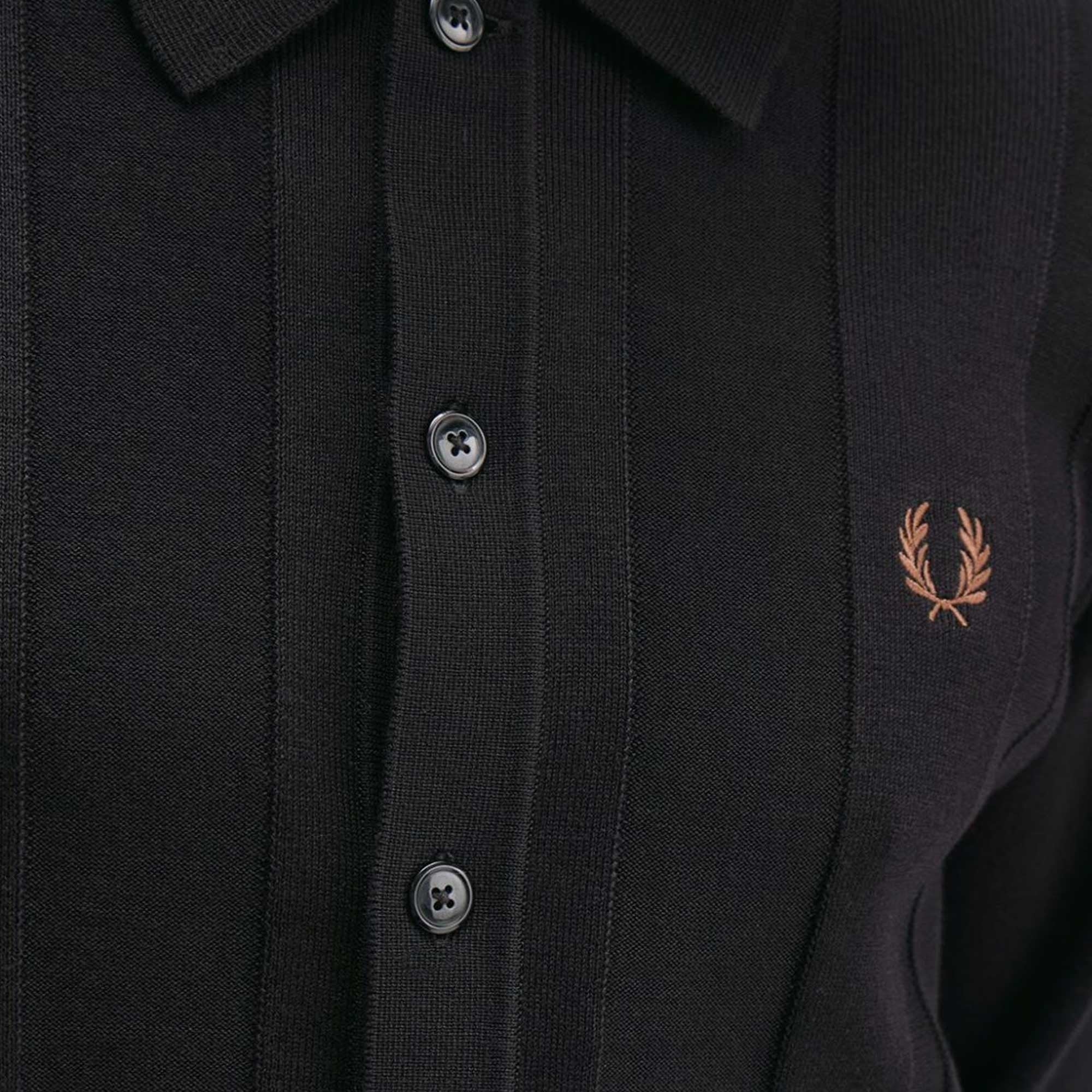 Fred Perry K9726 Button Through Knitted Shirt - Black