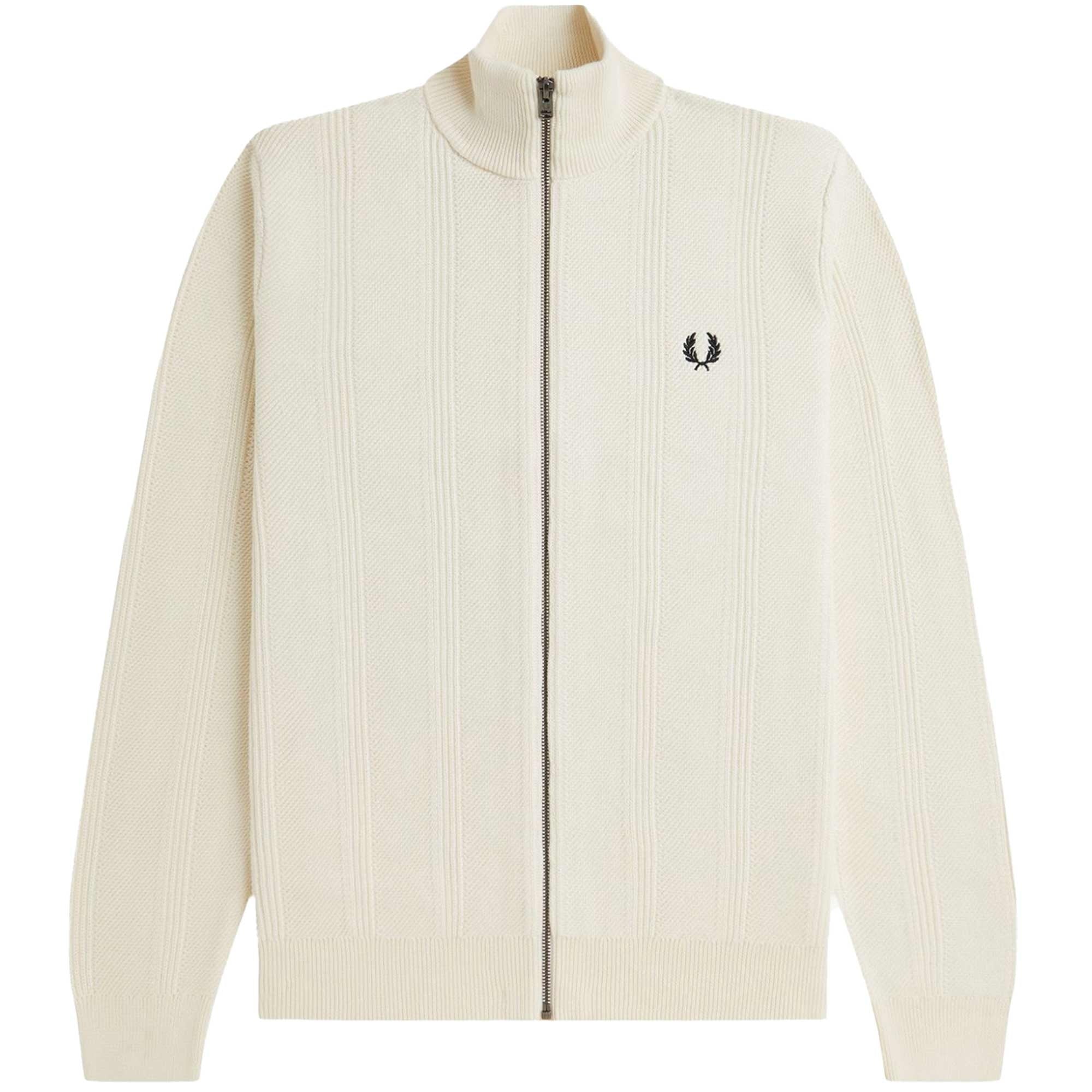 Fred Perry K1304 Textured Zip Through Cardigan - Ecru