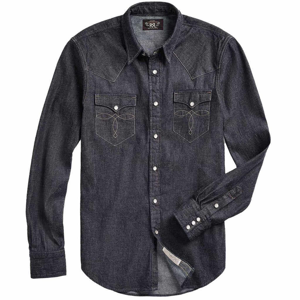 RRL by Ralph Lauren Slim Fit Denim Western Shirt - Denim