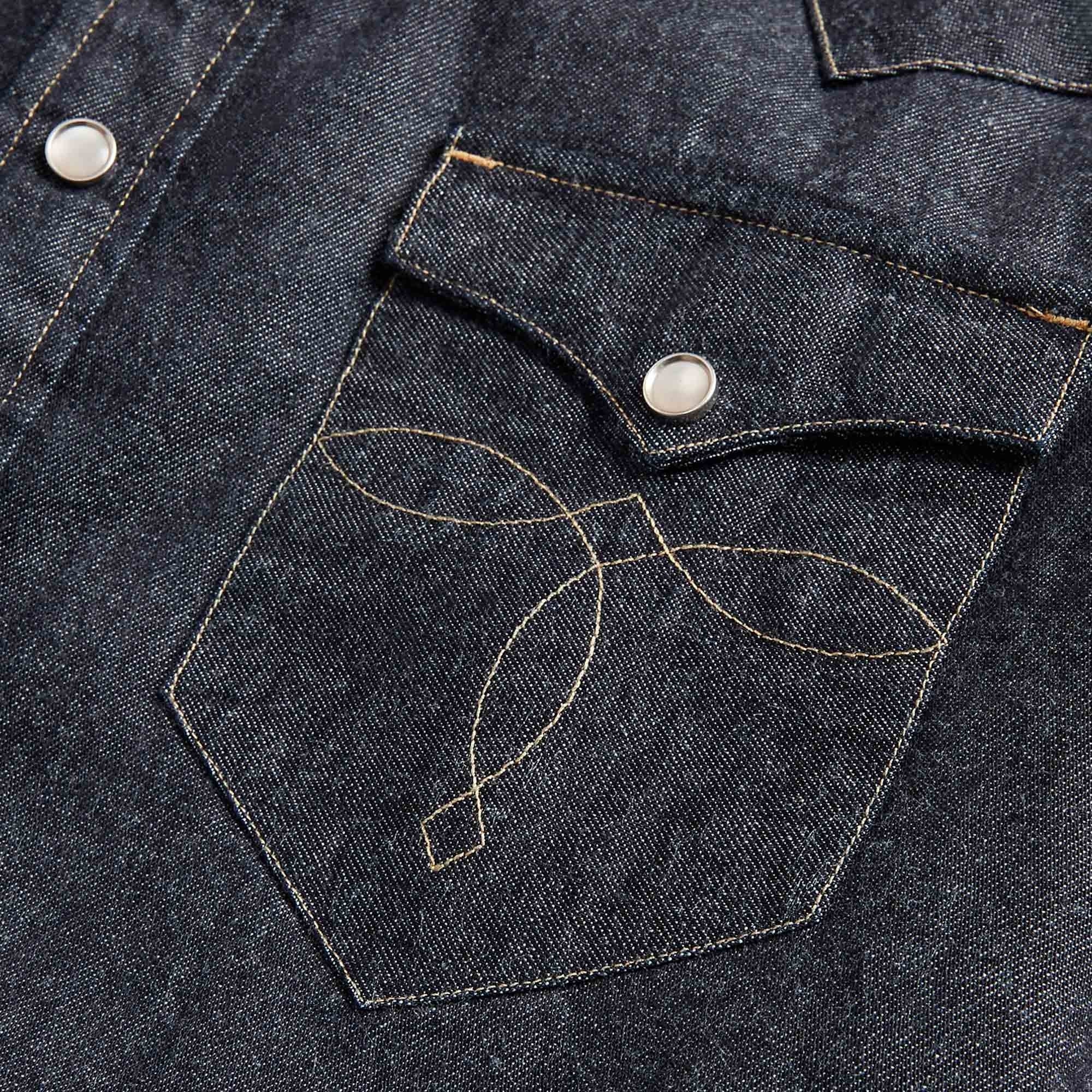 Slim Fit Denim Western Shirt - Denim