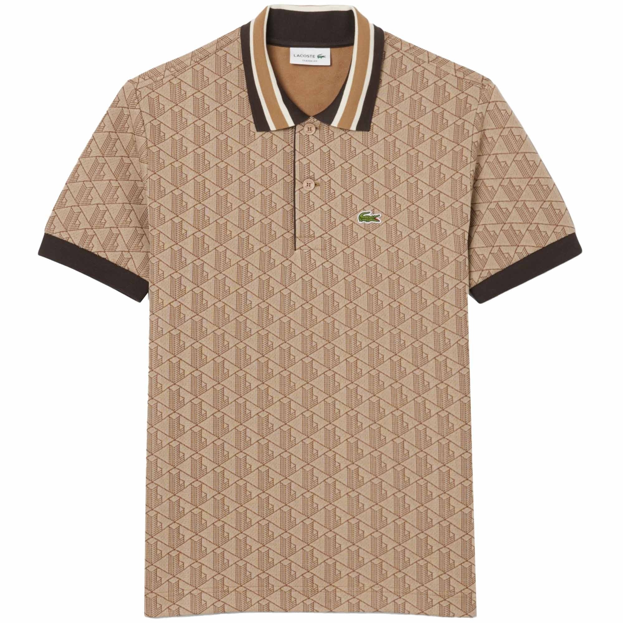 Lacoste Classic Fit Monogram Jacquard Polo Shirt - Croissant