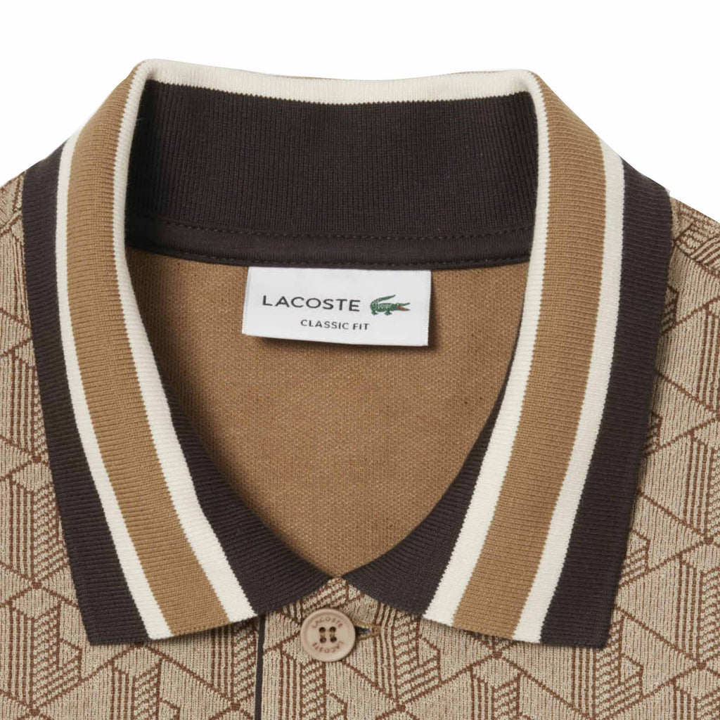 Lacoste Classic Fit Monogram Jacquard Polo Shirt - Croissant