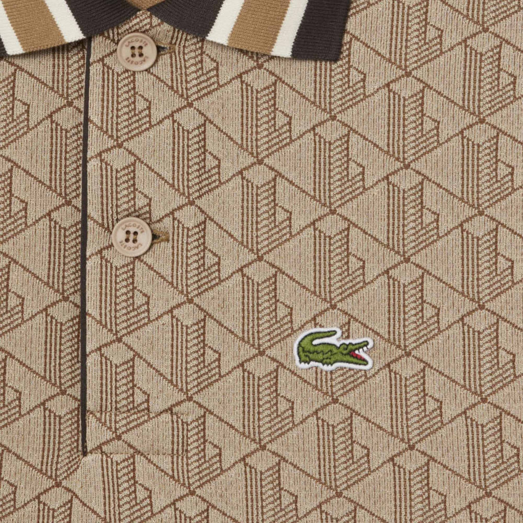 Lacoste Classic Fit Monogram Jacquard Polo Shirt - Croissant