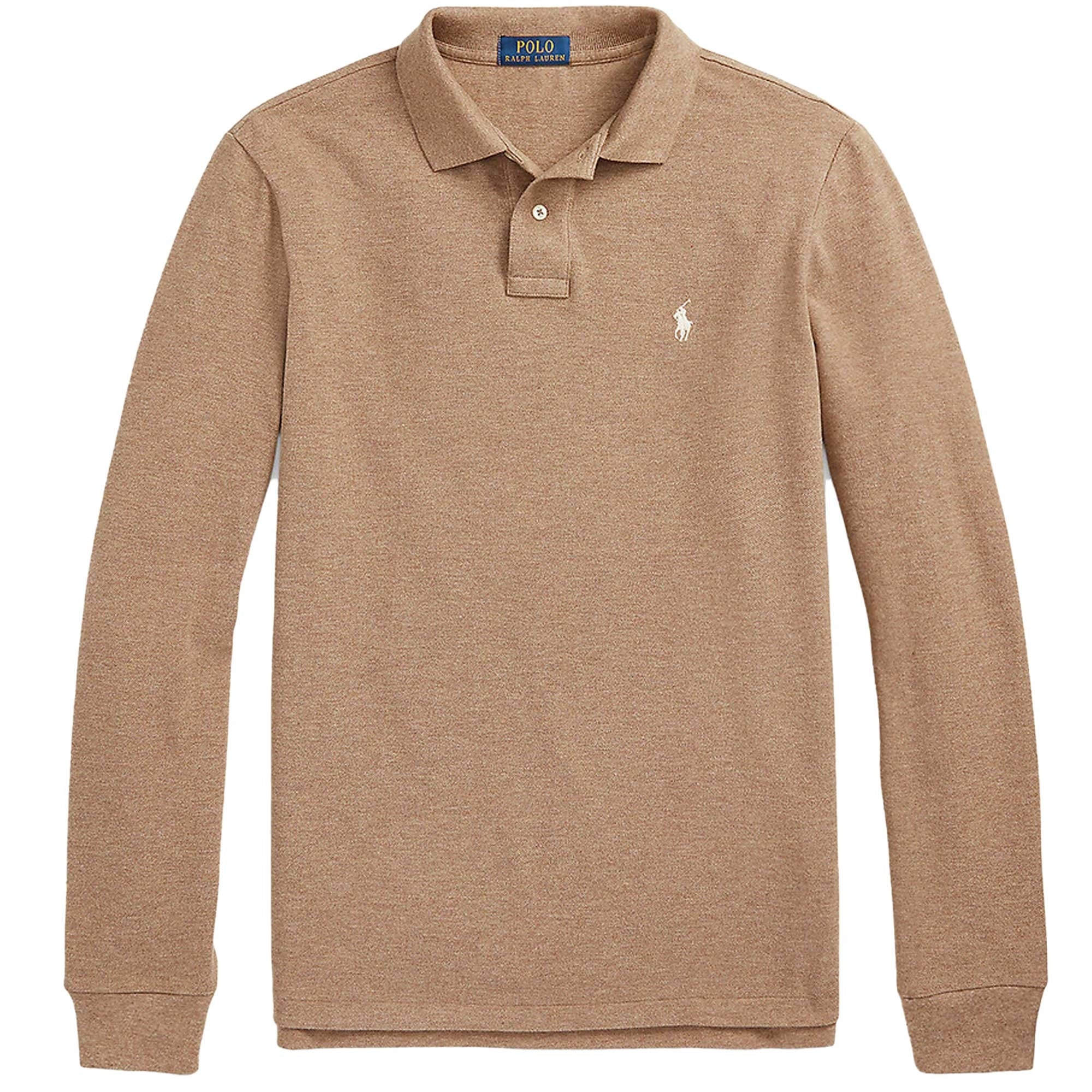 Polo Ralph Lauren Custom Slim Fit Long Sleeve Polo Shirt - Brown Heather