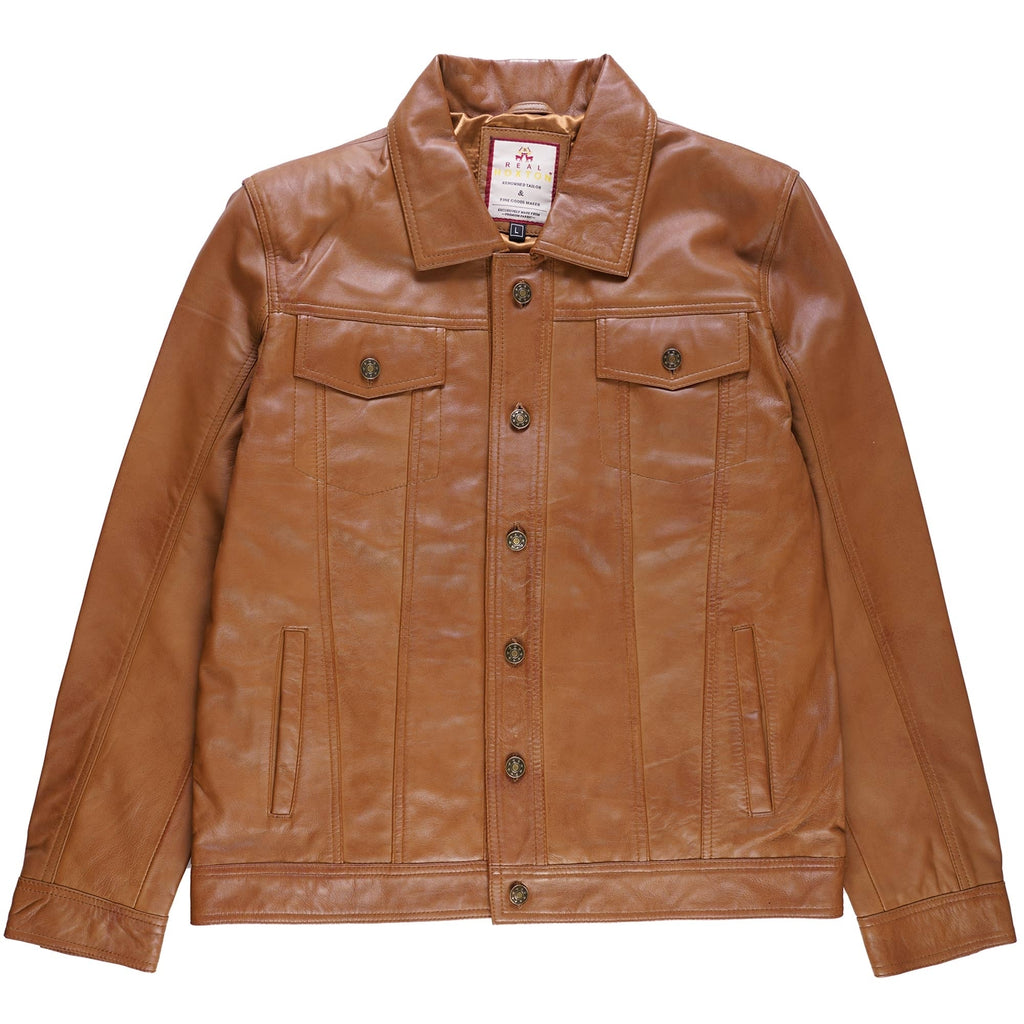 Real Hoxton Leather Trucker Jacket - Tan