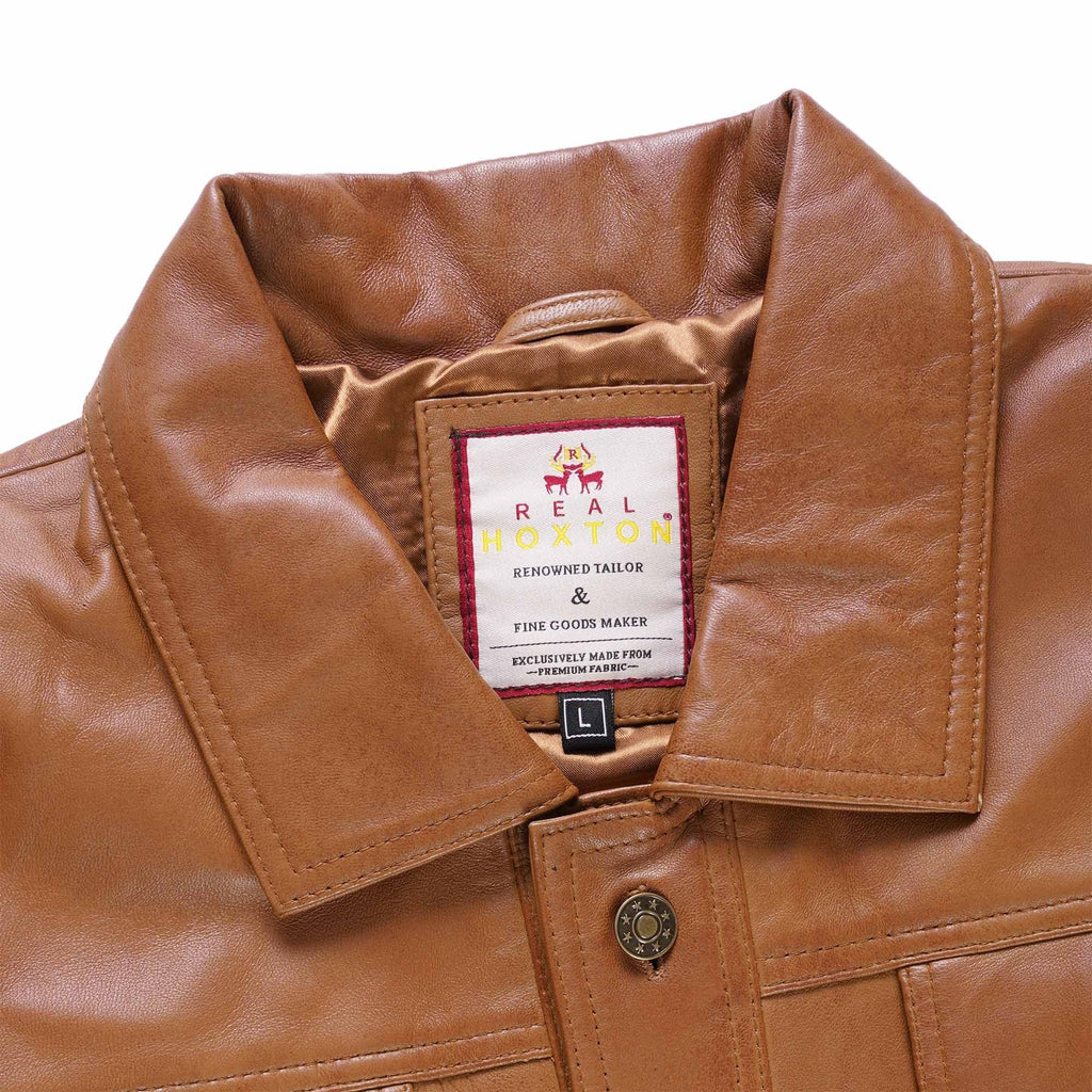 Real Hoxton Leather Trucker Jacket - Tan
