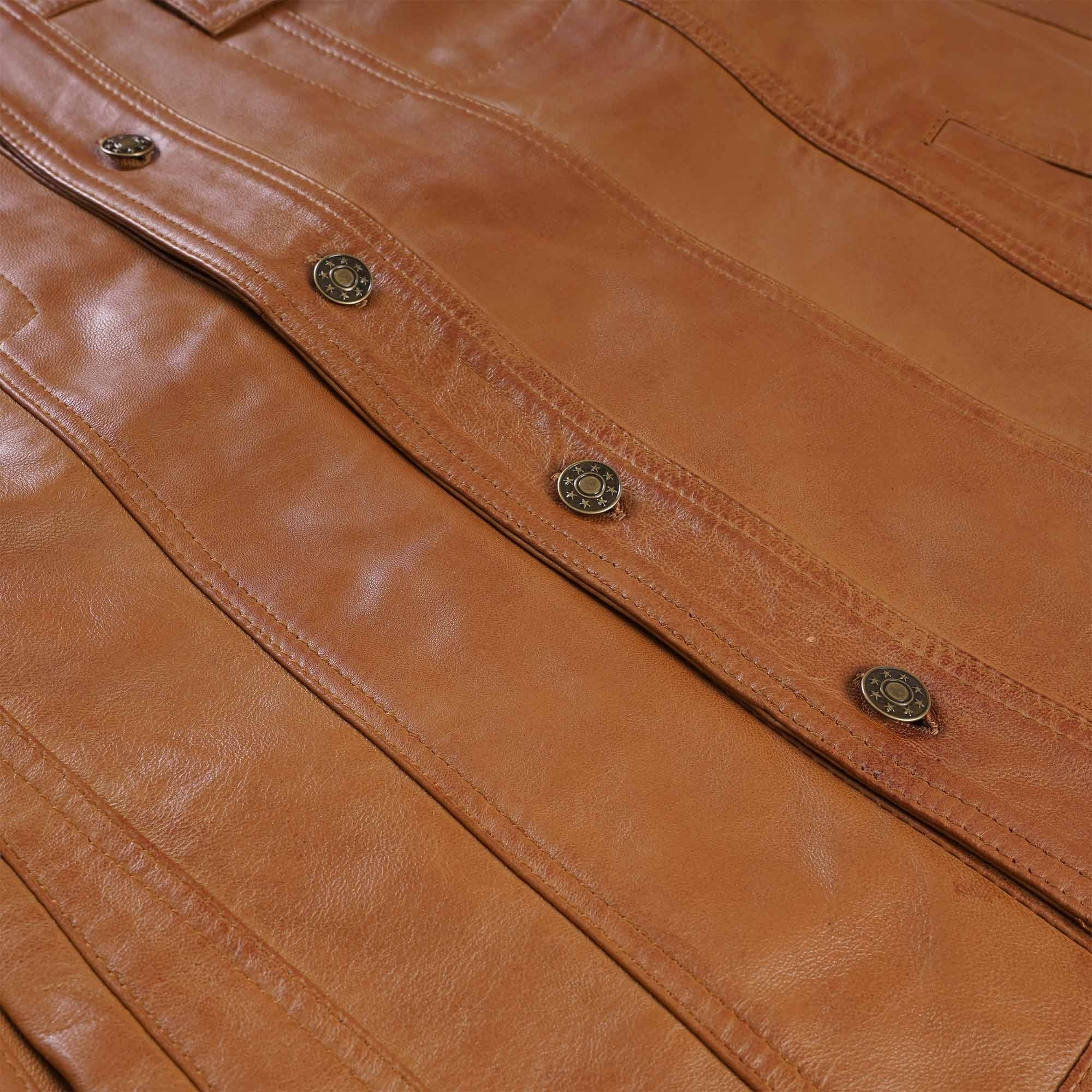 Real Hoxton Leather Trucker Jacket - Tan