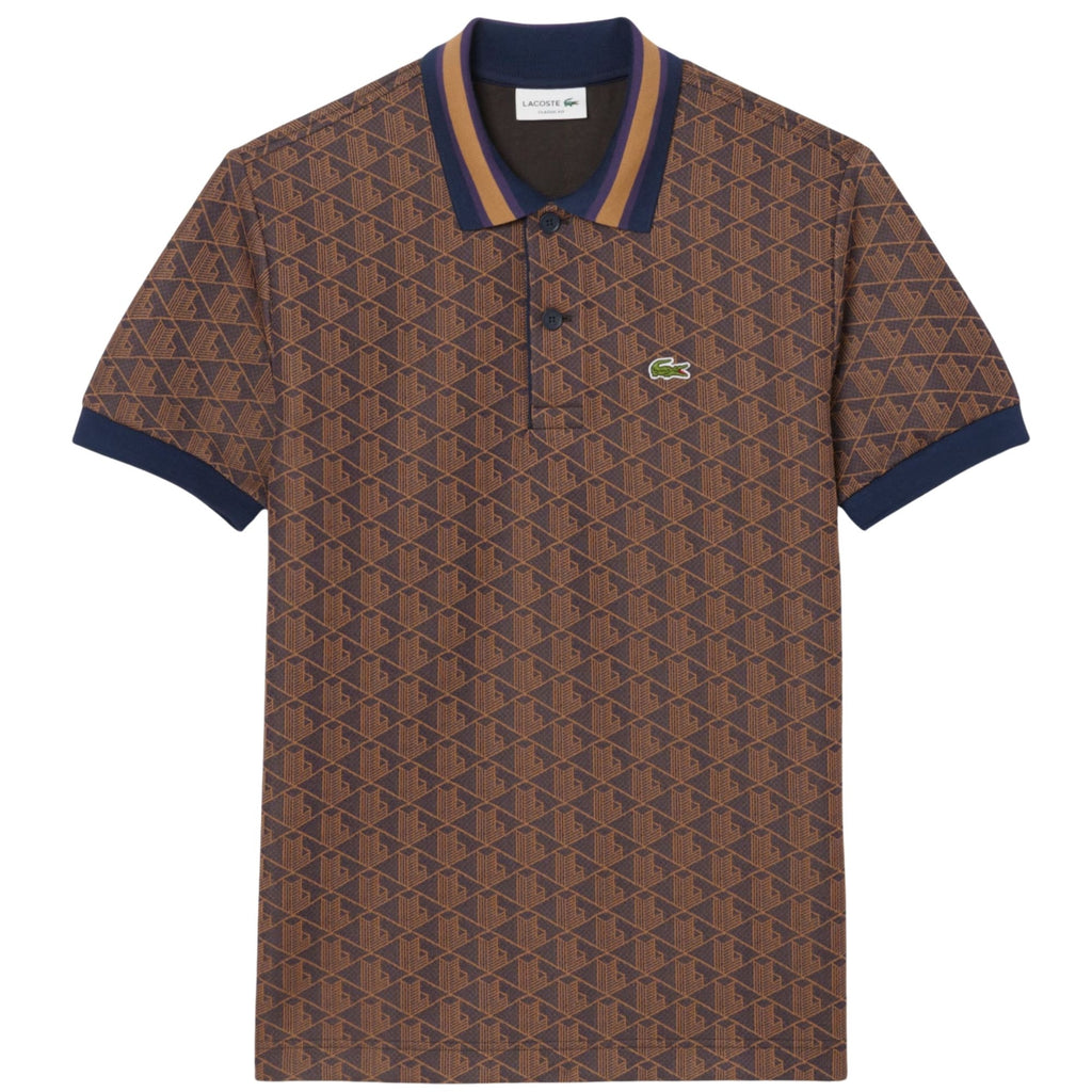 Lacoste Classic Fit Monogram Jacquard Polo Shirt - Marron