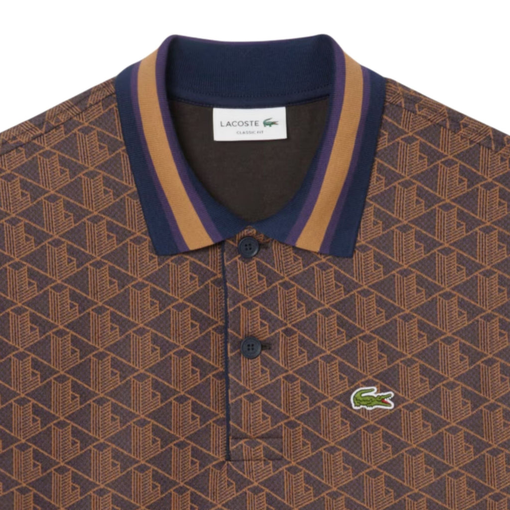 Lacoste Classic Fit Monogram Jacquard Polo Shirt - Marron