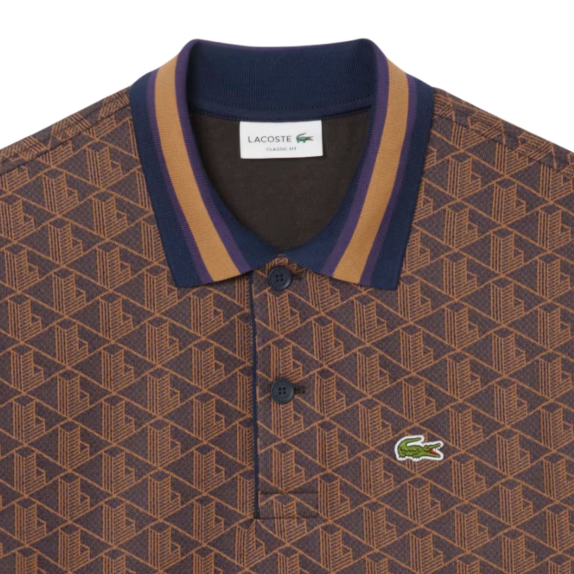 Lacoste Classic Fit Monogram Jacquard Polo Shirt - Marron