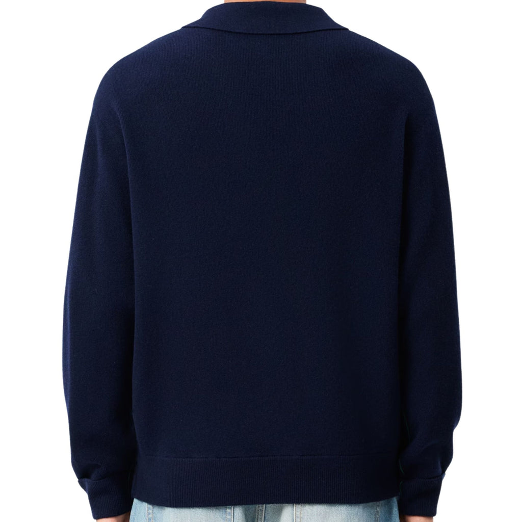 Lacoste Relaxed Fit Carded Wool Polo Sweater - Navy