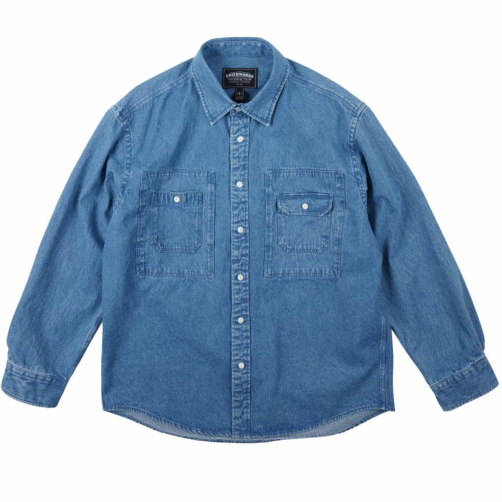 FrizmWORKS Bleached Denim Utility Shirt - Mid Blue
